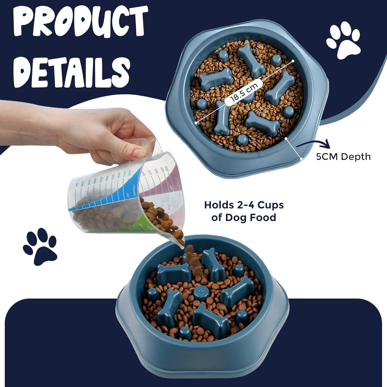 Slow Feeder Dog Bowl for Small, Medium & Large Dogs &ndash; Maze Design Encourages Slow Eating & Healthy Digestion &ndash; Non-Slip, Easy to Clean, Food-Grade PP Material &ndash; Blue image number 1
