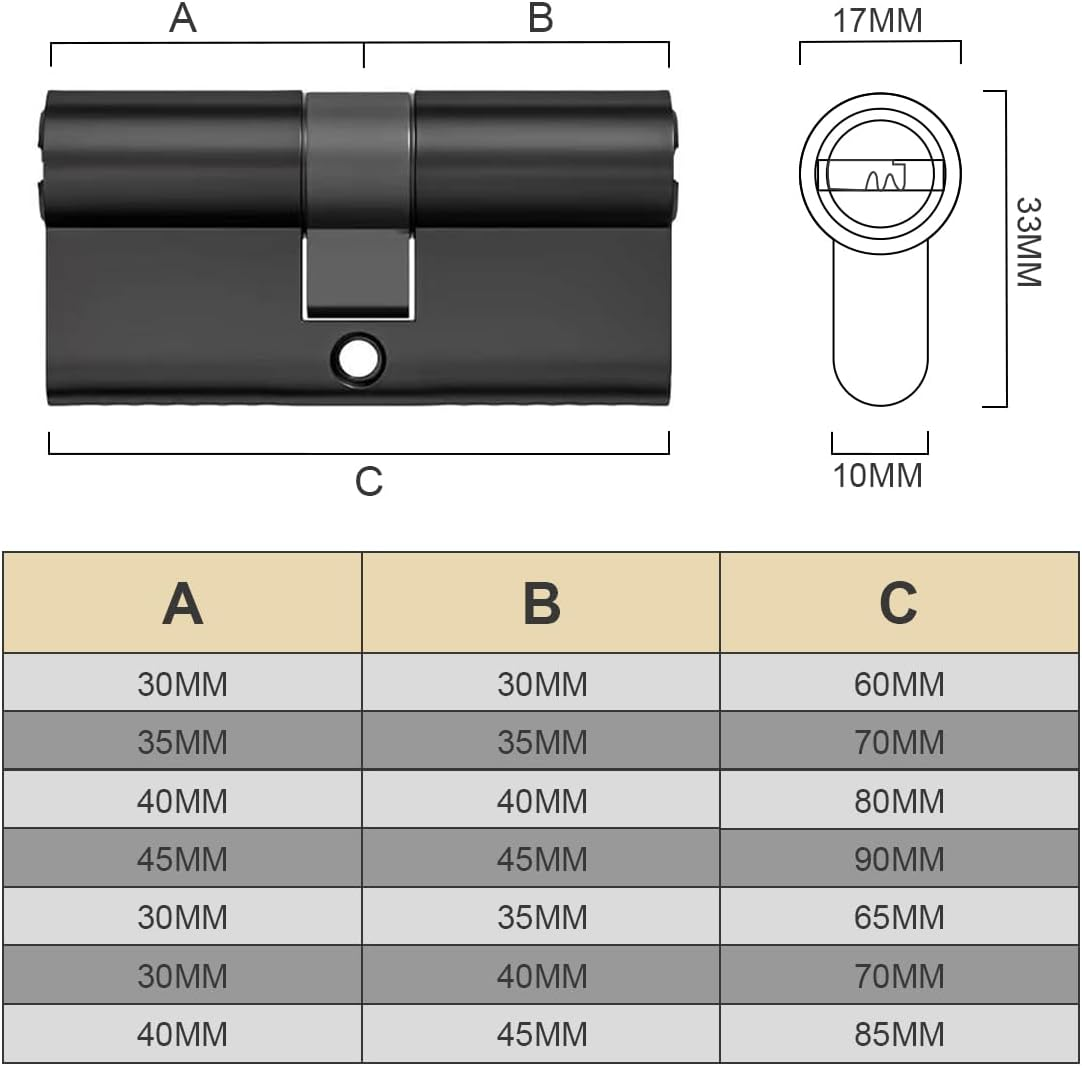 Bwintech 60 Mm (30/30) Black Zinc Alloy Euro Cylinder Lock, Door Drum Lock, Key Key with 8 Horizontal Dimple Keys