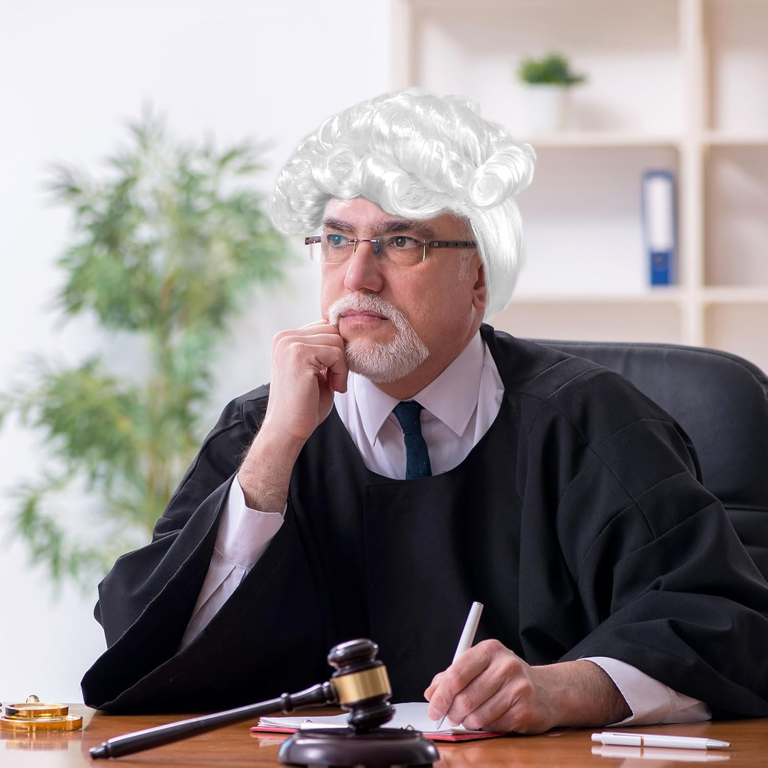 UILYNIU Edelmann Lord Richter Baroque Wig Men'S Wig with Braid Judge Costume Wigs Rococo Curly Marquis Halloween Cosplay Wigs Curly Long Braid White Noble Marquis Wig (White) image number 6