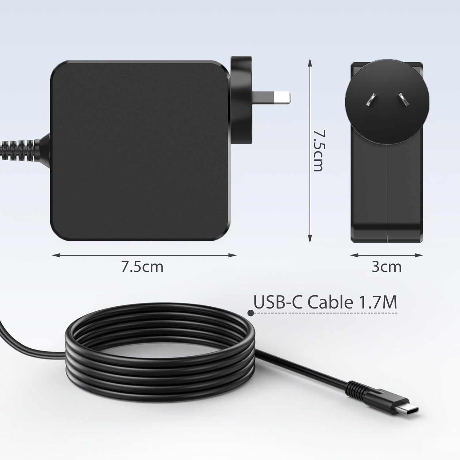 USB C Laptop Charger 65W Type C Power Adapter for Lenovo Chromebook/Thinkpad/Macbook, 65W 45W USB-C Wall Charger Adapter for Hp/Dell/Acer/Samsung/Huawei/Switch with 1.7M Cable for Most Type-C Devices image number 1