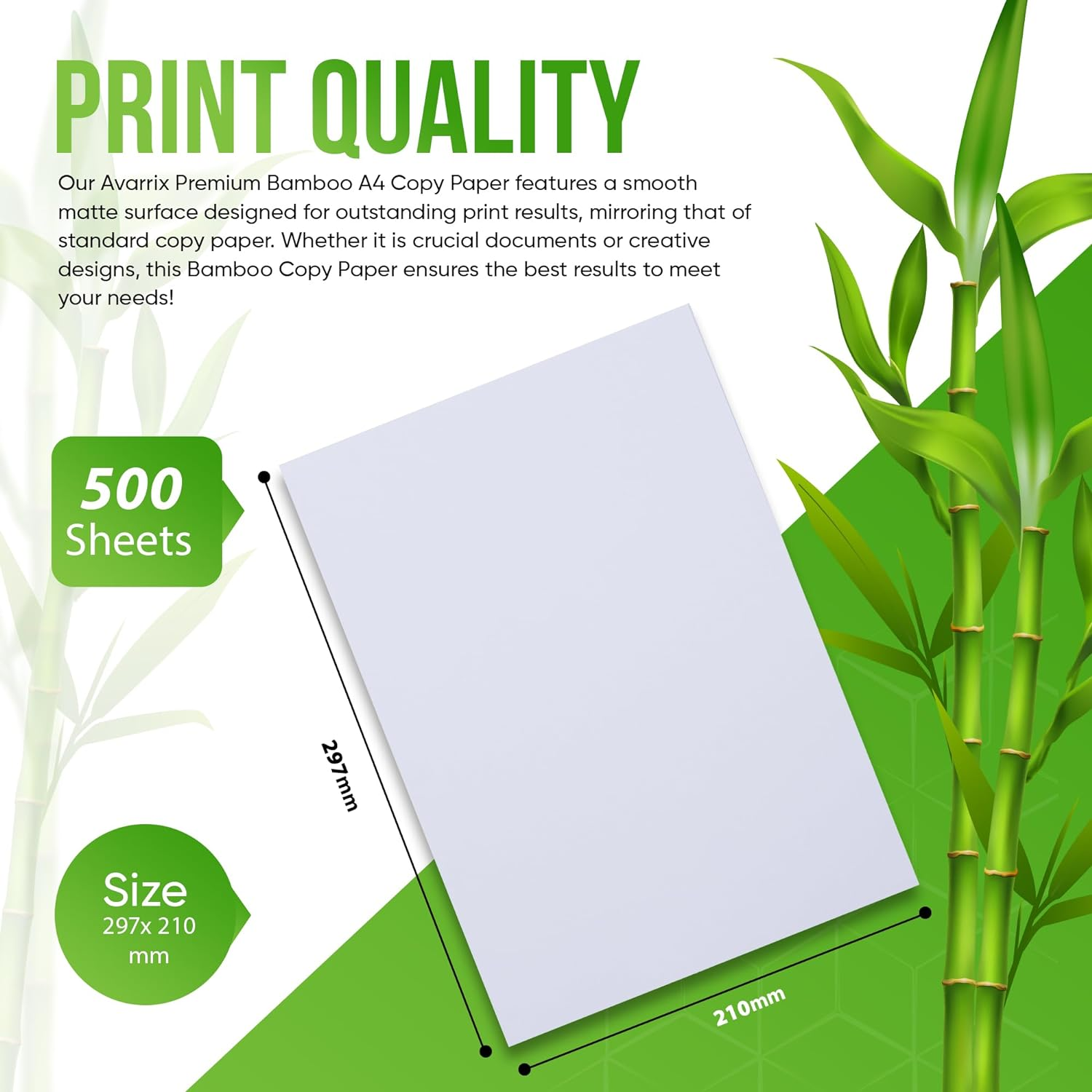 Avarrix Australia Bamboo Copy Paper A4, 500 Sheets, 1 Ream, 80 GSM, Matte White, Ideal for Home Office and Laser/Inkjet Printers, Eco-Friendly, Recyclable and Sustainable