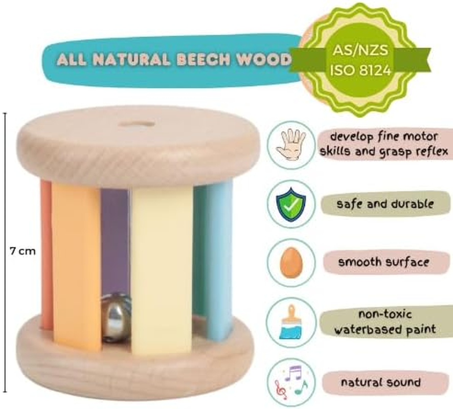 1Pc Wooden Bell Rattle AS/NZS 8124 Certified Baby Toy for Tummy Time, Sensory Play & Motor Skill Development Natural Montessori Inspired for Infants & Toddlers image number 4