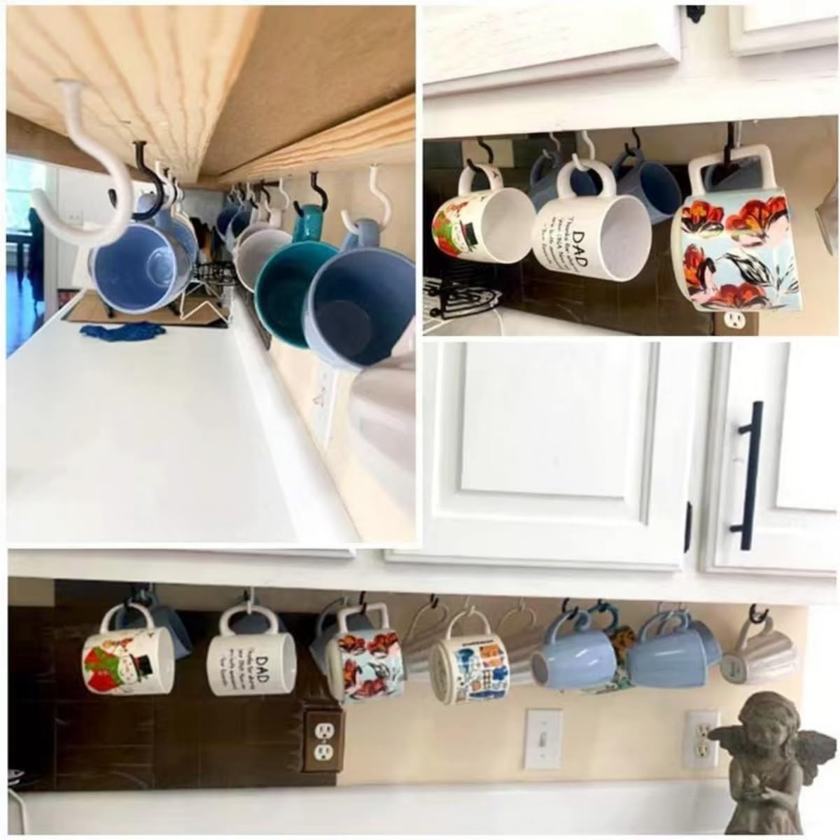 Greenlux 75Pc Black Metal Screw Hooks, Heavy Duty, Holds up to 35Lbs, Indoor/Outdoor, Wall Mount, Decorative Black, for Hanging Mugs, Lamps, Curtains, Etc. - White-12 image number 5