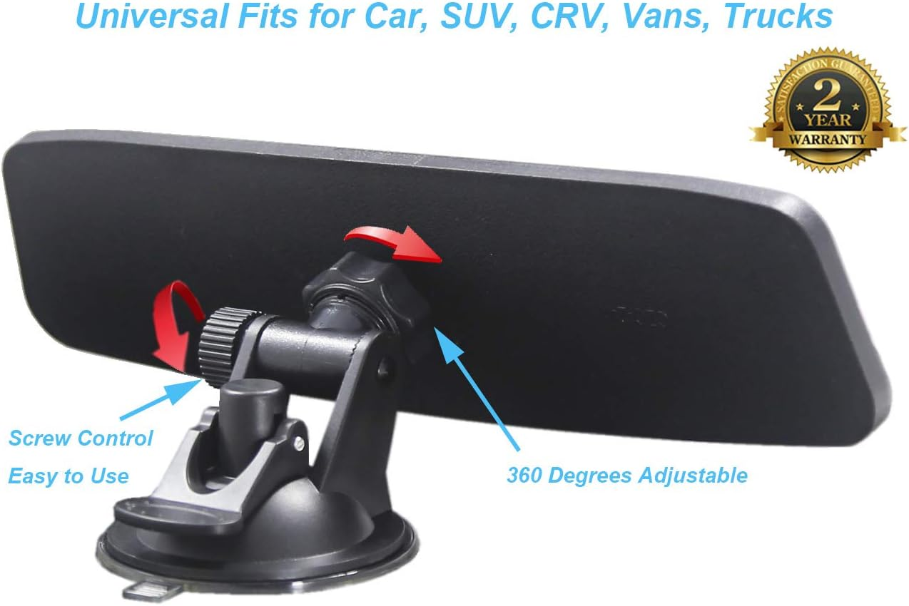 KITBEST Rear View Mirror, Rearview Mirror with Suction Cup, Universal Car Interior Rear View Mirror (360 Degree Adjustable Angle), Wide Angle Car Mirror (Bonus 2 PCS Blind Spot Mirrors) image number 1