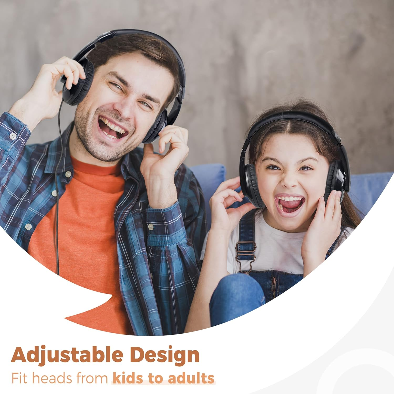 Rockpapa Comfort Kids Headphones, over Ear Head Phones Childrens Wired with Adjustable Headband, Foldable, Stereo Sound, Wired Headphones for Kids Girls Teens Adults(Black)