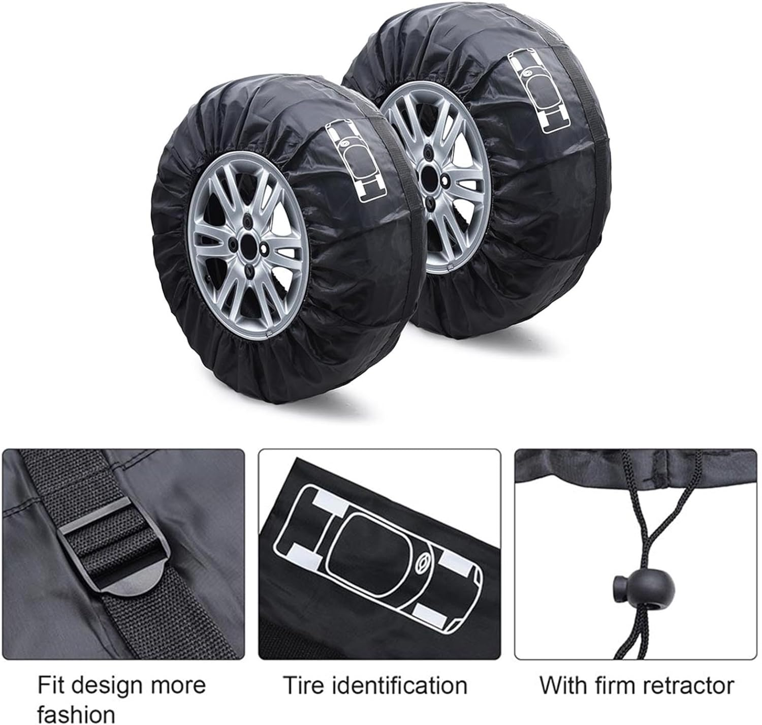 Geloo Car Spare Tire Cover, Seasonal Tire Totes,Polyester Wheel Tires Storage Bags Vehicle Tyre Accessories Tyre Cover with 4Pcs Fit for 19"-23" Tyres (Diameter 80Cm)-Black image number 6