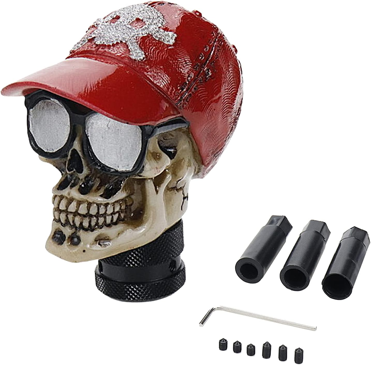 Modengzhe Resin Cap Skull Shpae Universal Type Gear Shift Knob Replacement Decor for Car Interior Modification (Red Cap) image number 2