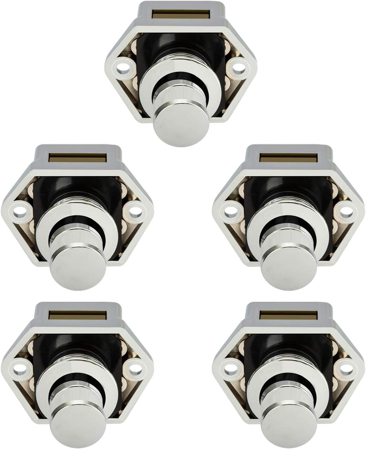 OCGIG 10Pcs RV Cabinet Mini Push Button Latch Locks Catch Door Knobs Gold for RV Caravan Cupboard Handle Nickel Plated