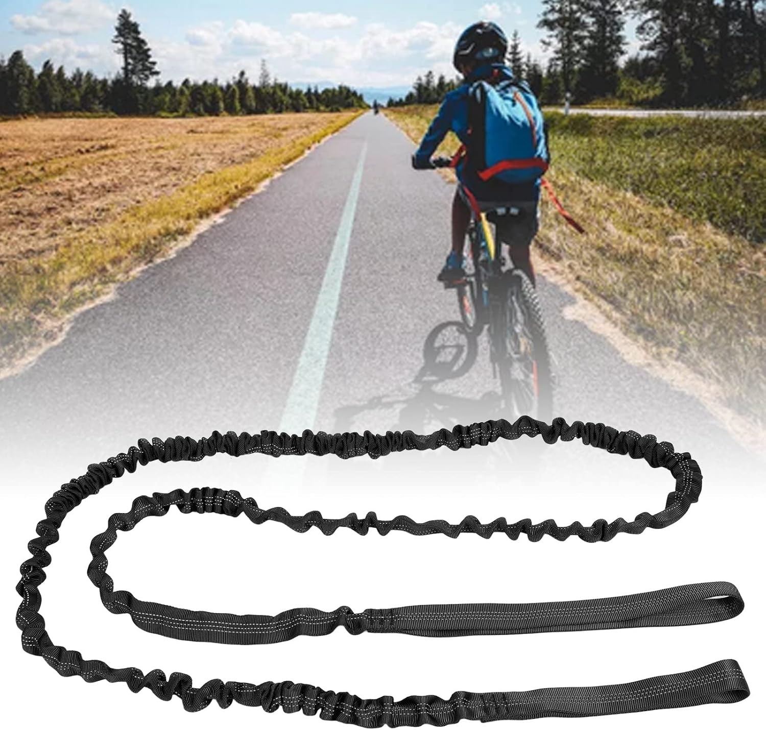 Tow Rope, Outdoor Riding Stretch Cord Flexible Ellastic Child Bike Tow Ropes to Provide Extra Boost for Mountain Kids Bike Trailer (Black) image number 5