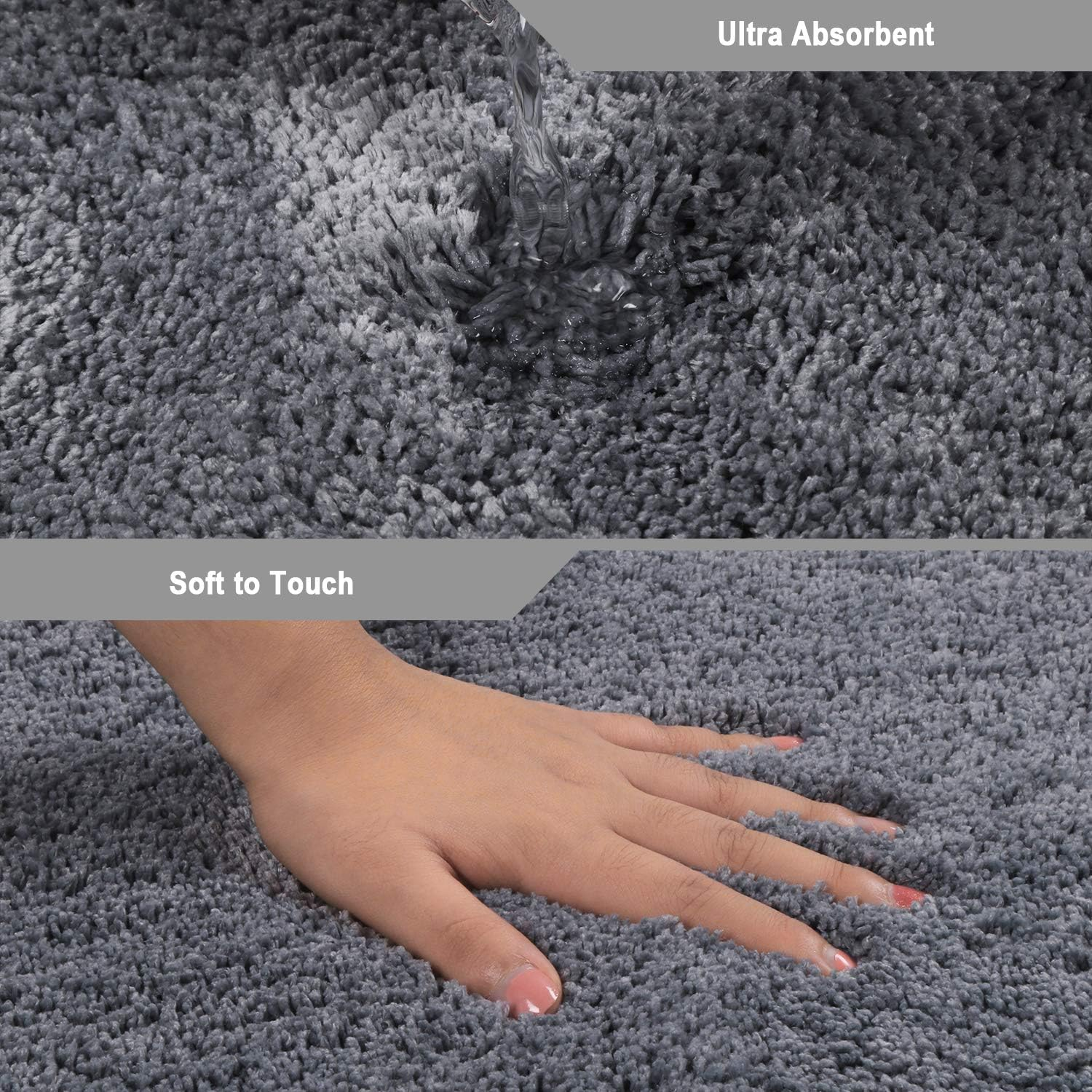 Seavish Luxury Grey Shag Curved Bath Rug, 18 X 57 Inch Non Slip Microfiber Soft Absorbent Fanned Shower Mats Washable Bathroom Rug Corner Bath Tub Floor Carpet for Quadrant Shower Stall image number 1