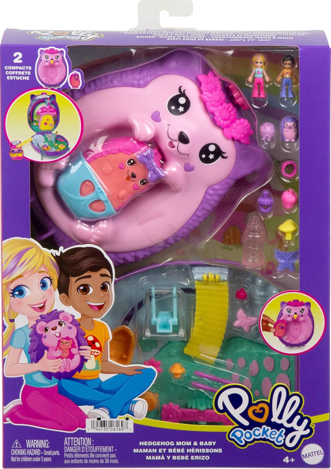 Polly Pocket 2-In-1 Travel Toy with 2 Micro Dolls and 16 Accessories, Hedgehog Purse Playset with Pet Theme image number 4