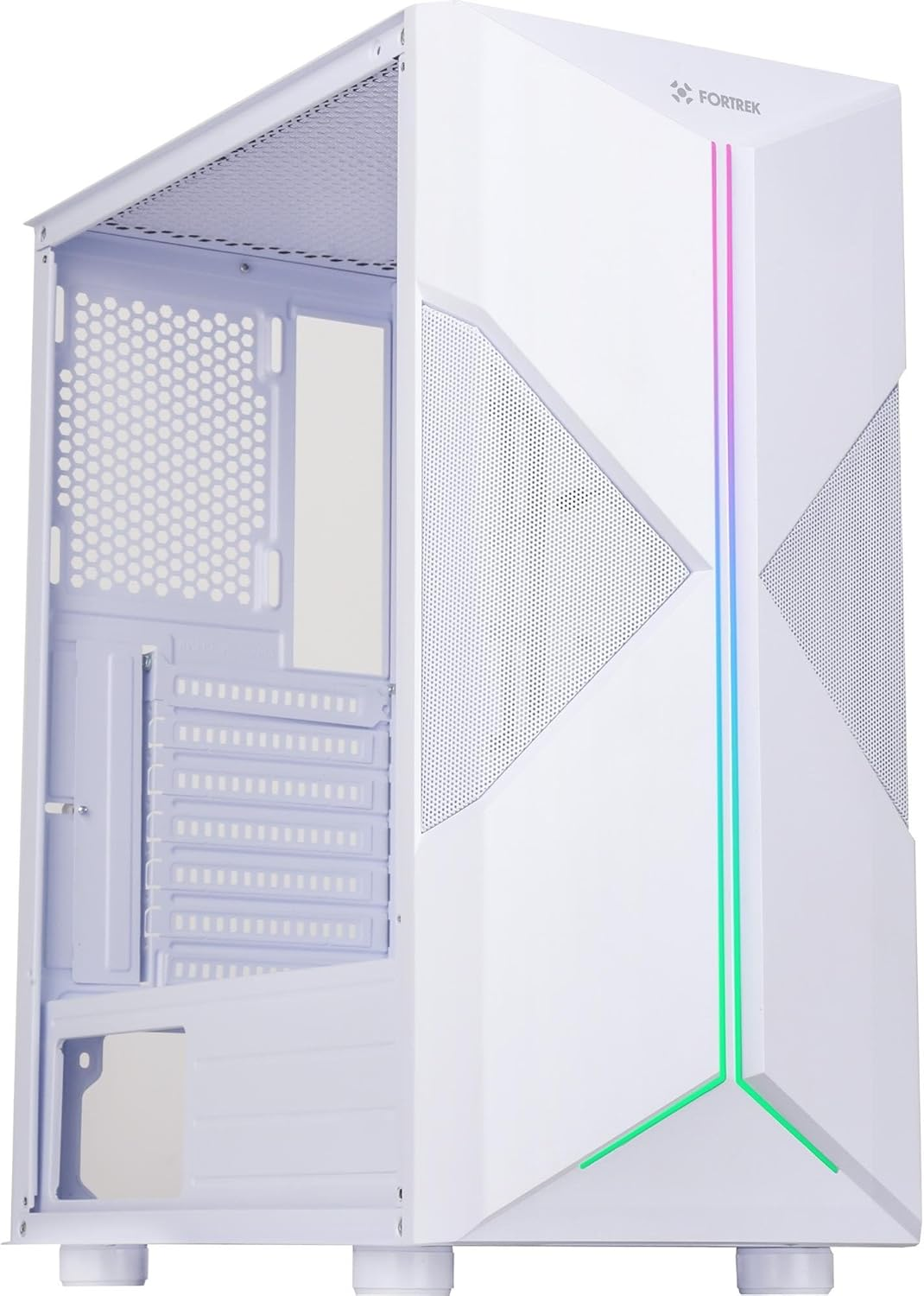 Fortrek Holt Mid Tower Gaming Computer Case with RGB Led Strip, Full Acrylic Side and Magnetic Duster Filter, Atx/Micro Atx/Mini ITX, White