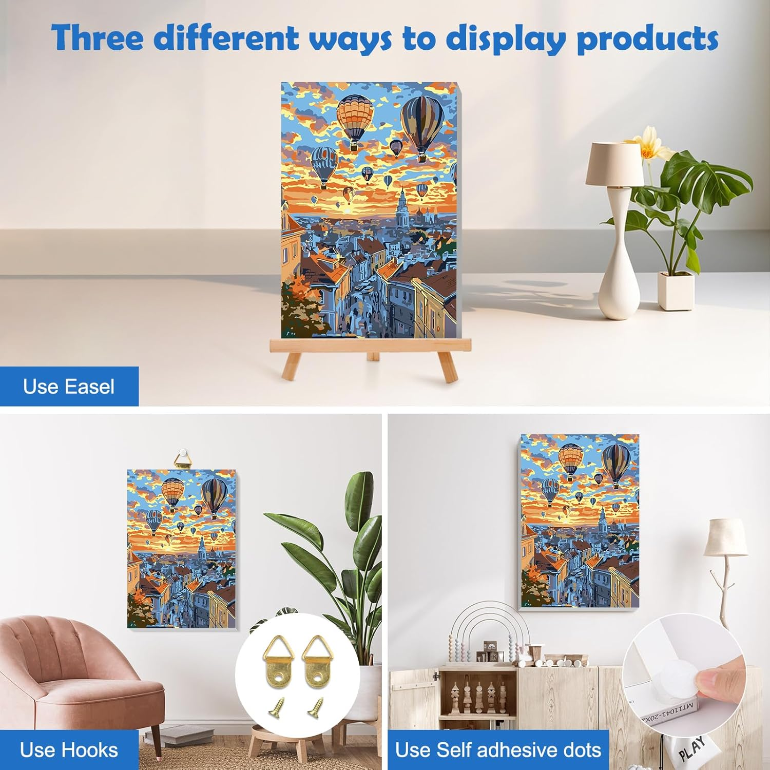 MOGTAA Hot Air Balloon Paint by Numbers for Adults Beginner with Frame, Landscape Painting by Numbers for Adults with Easel, DIY Oil Painting Kits Art Crafts for Home Decor, 8X12In - Cherry Blossom image number 3