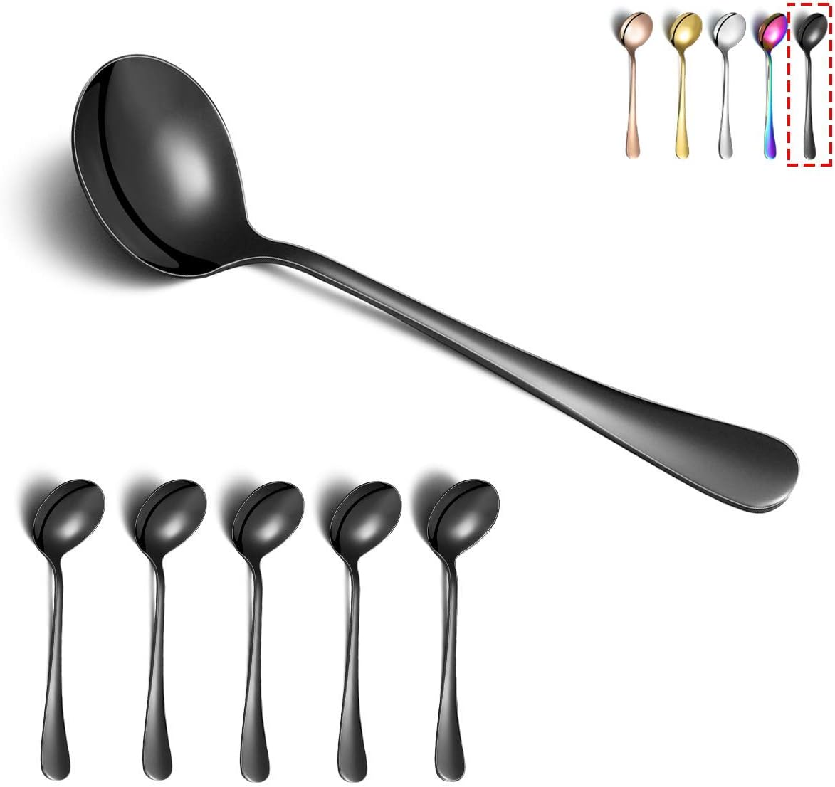 Kyraton Rainbow Soup Spoons, 6 Pieces Stainless Steel round Spoons with Rainbow Titanium Plating, Colorful Dinner Spoon Table Spoon, Spoons Silverware Dishwasher Safe Set of 6