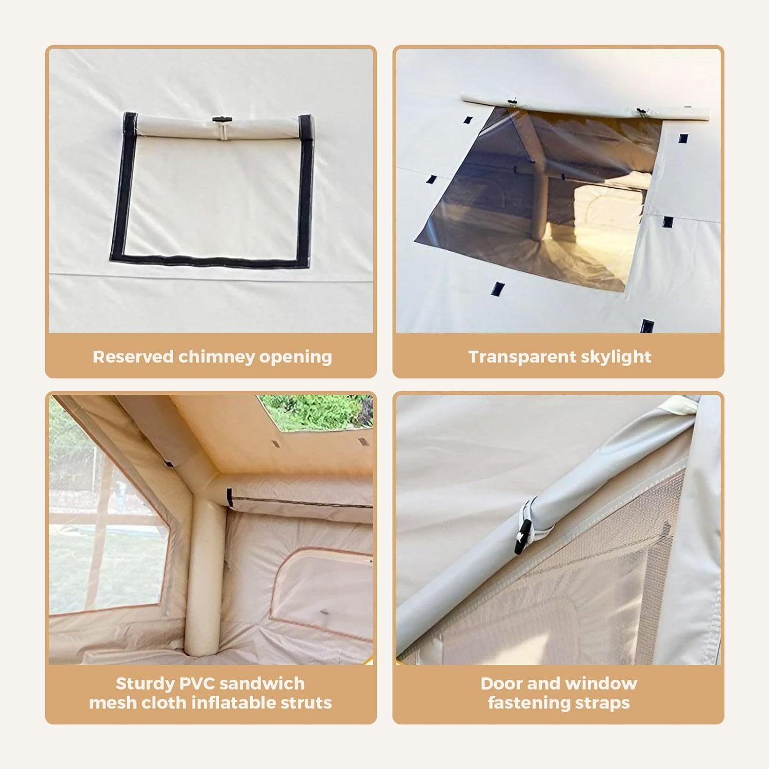 Inflatable Camping Tents with Pump, Air Glamping Tents, Easy Setup Waterproof and Windproof Blow up Tent, 4 Seasons Oxford Cabin Tent with Mesh & Chimney Window. image number 4