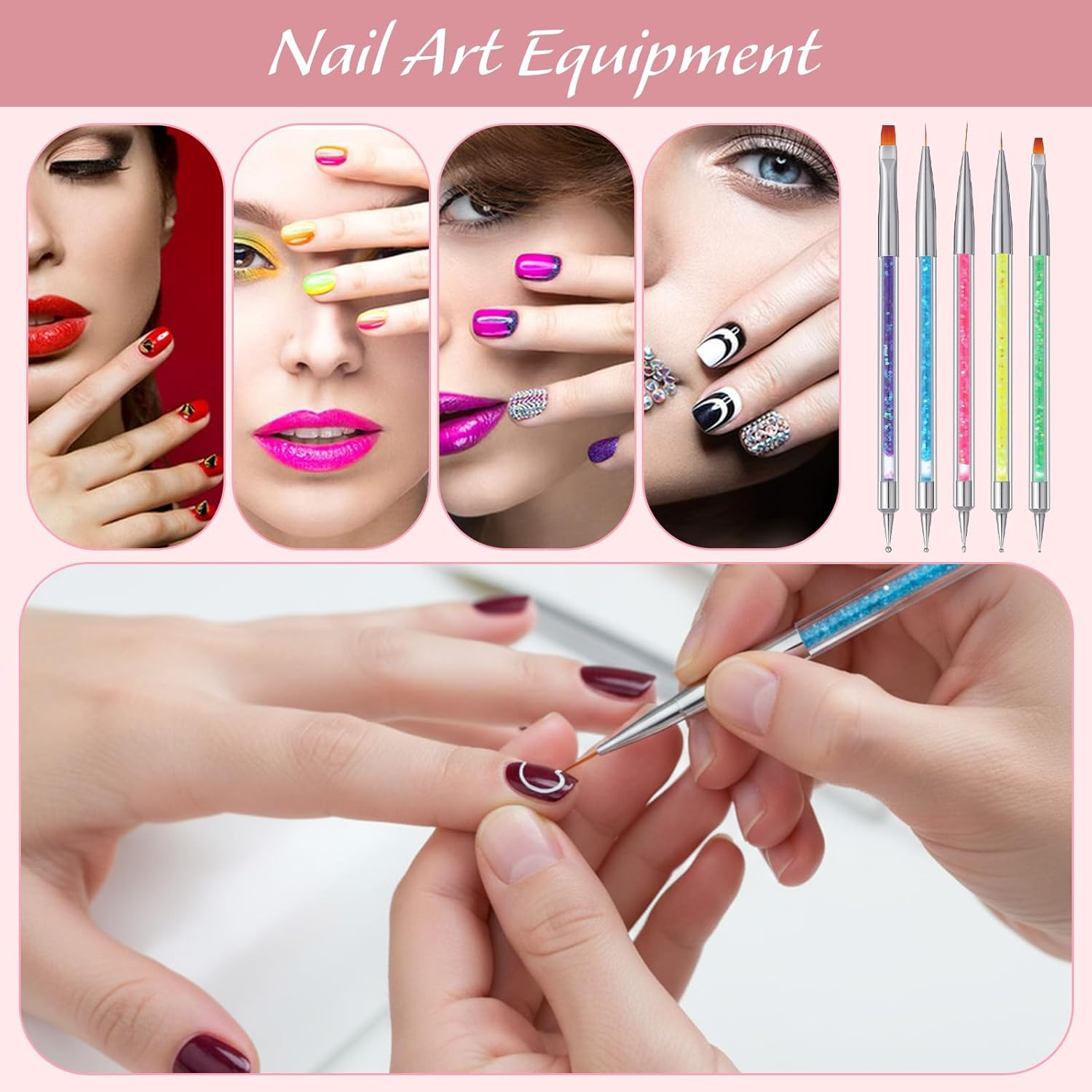 Guduling 7 Pcs in 1 Set Nail Polish Mixing Plate with 5 Double-Ended Nails Dotter Brushes, Resin Nail Paint Pallete for Nails Design Art Diy Home Salon image number 6