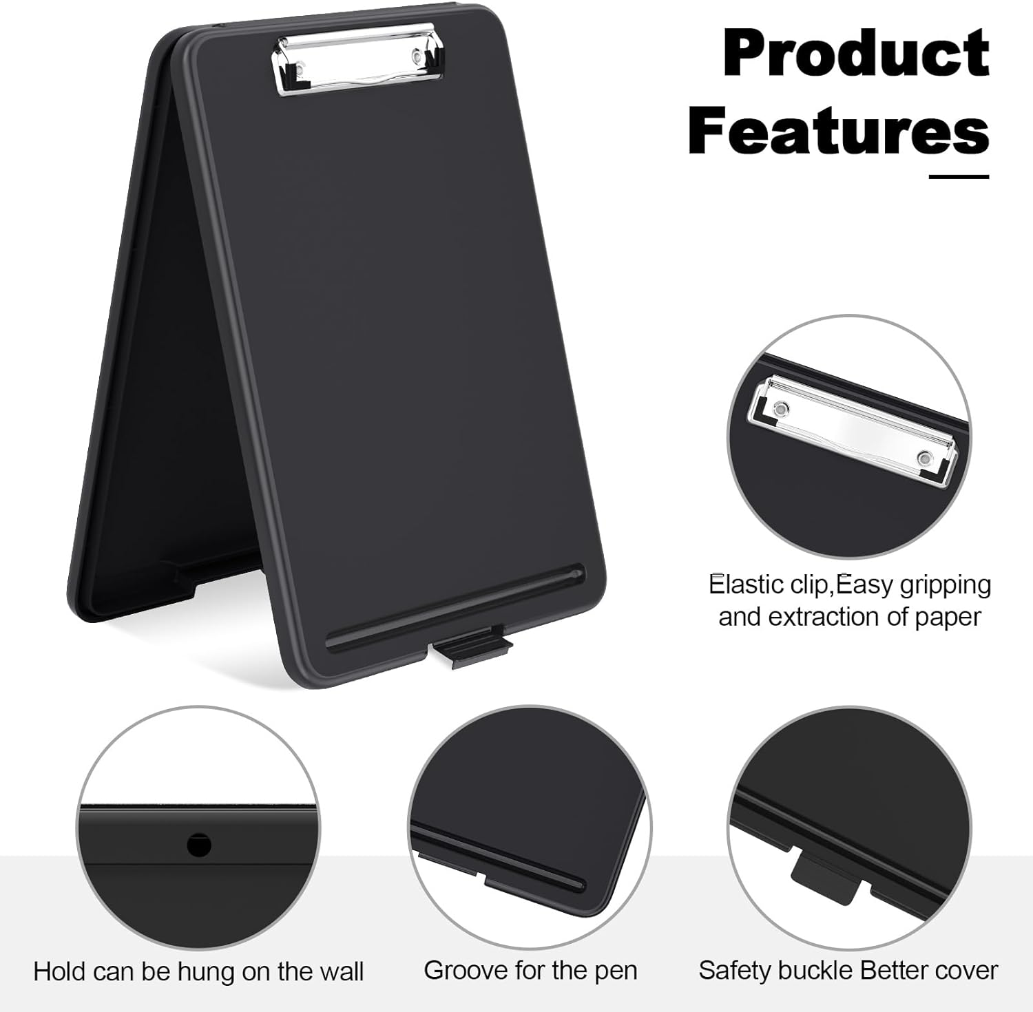 Hongri Clipboard with Storage, 8.5 X 11 Nursing Clip Board Foldable Storage for Nurses, Lawyers, Students, Classroom, Office, School, Size 13.4 X 9.4 X 0.9 In, Black image number 2