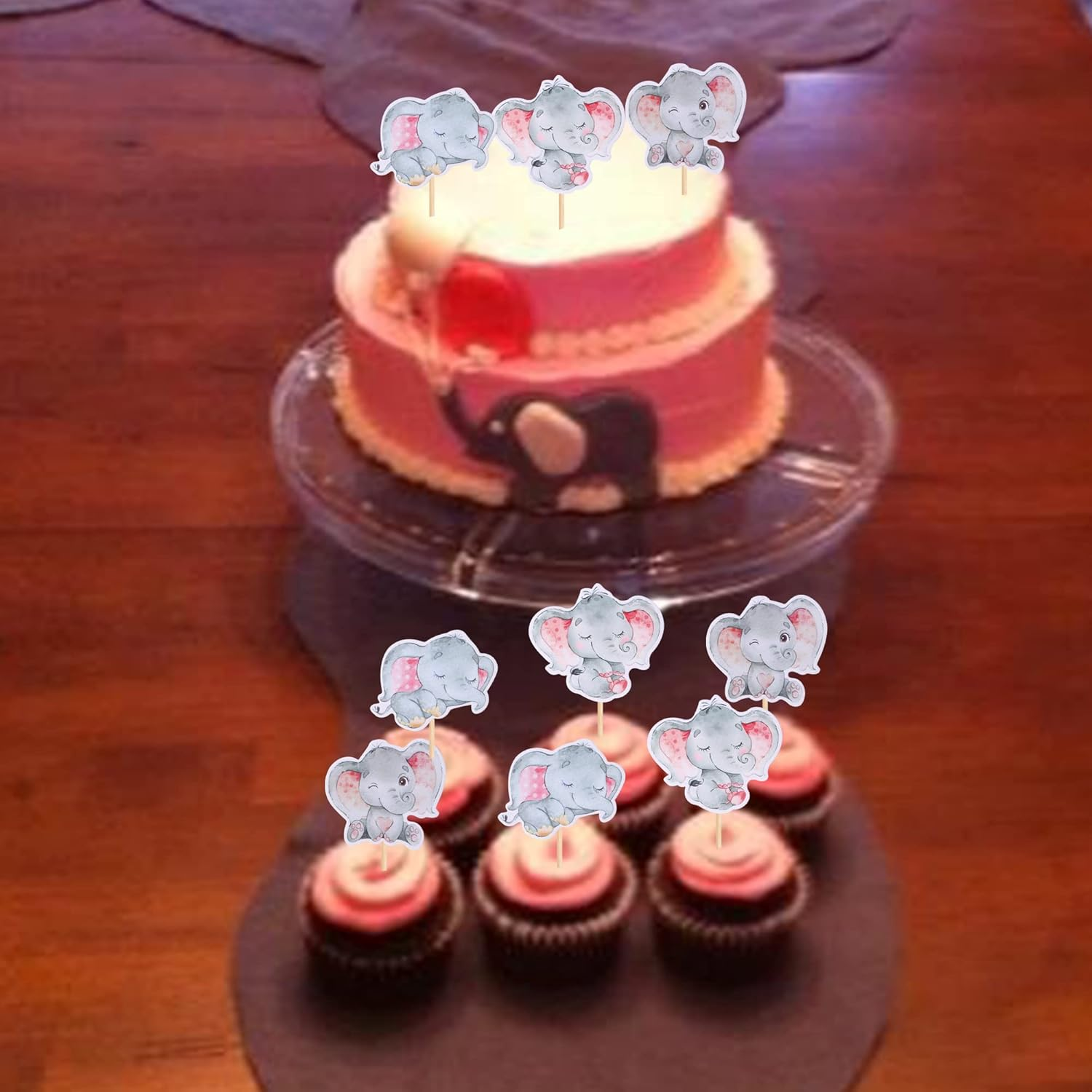 36 Pack Baby Elephant Cupcake Toppers Pink Elephant It'S a Girl Cupcake Picks Decorations for Elephant Theme Gender Reveal Baby Shower Kids Girls Birthday Party Supplies image number 2