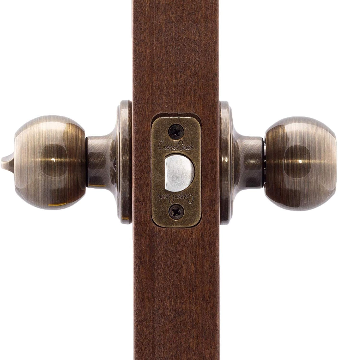 Copper Creek BK2030AB Ball Door Knob, Privacy Function, 1 Pack, in Antique Brass - Polished Brass image number 2