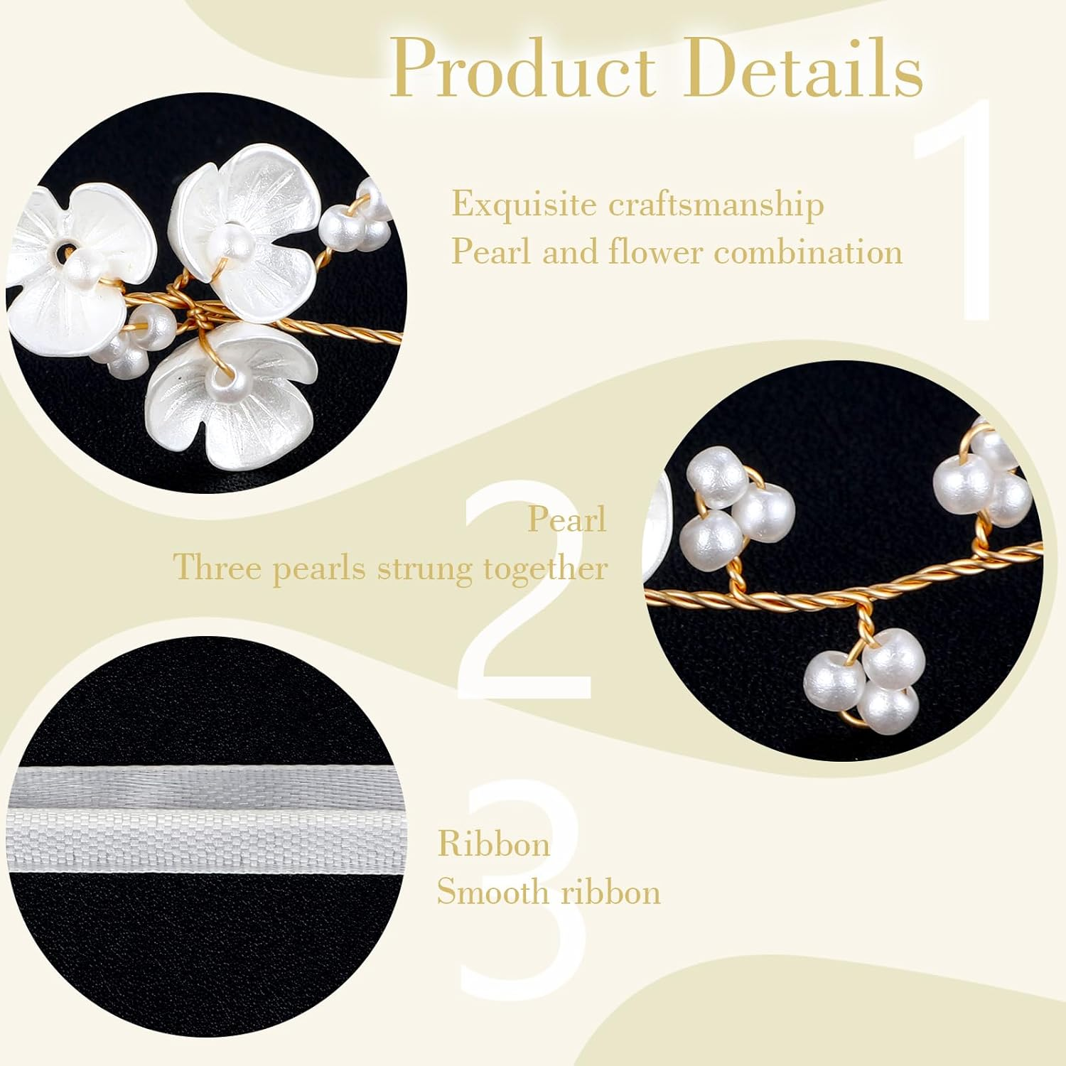 Flower Crown for Girls, Bridal Pearl Headband Women Floral Crowns for Wedding and Birthday, Flower Girl Hair Accessory Headpiece for Party and First Communion image number 4