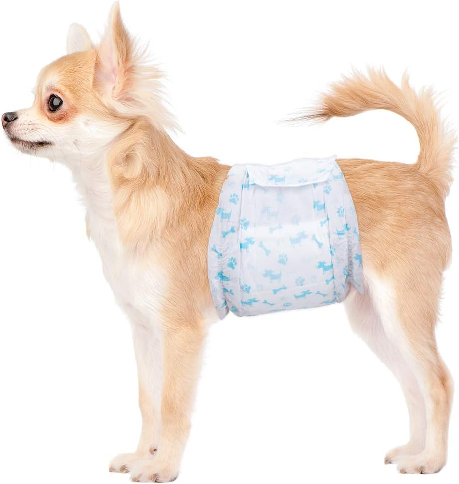 Flying Paws Small Male Dog Diapers - Absorbent Belly Bands (Pack of 52) for Male Dogs with Leak Protection, Excitable Urination, Incontinence, or Male Marking