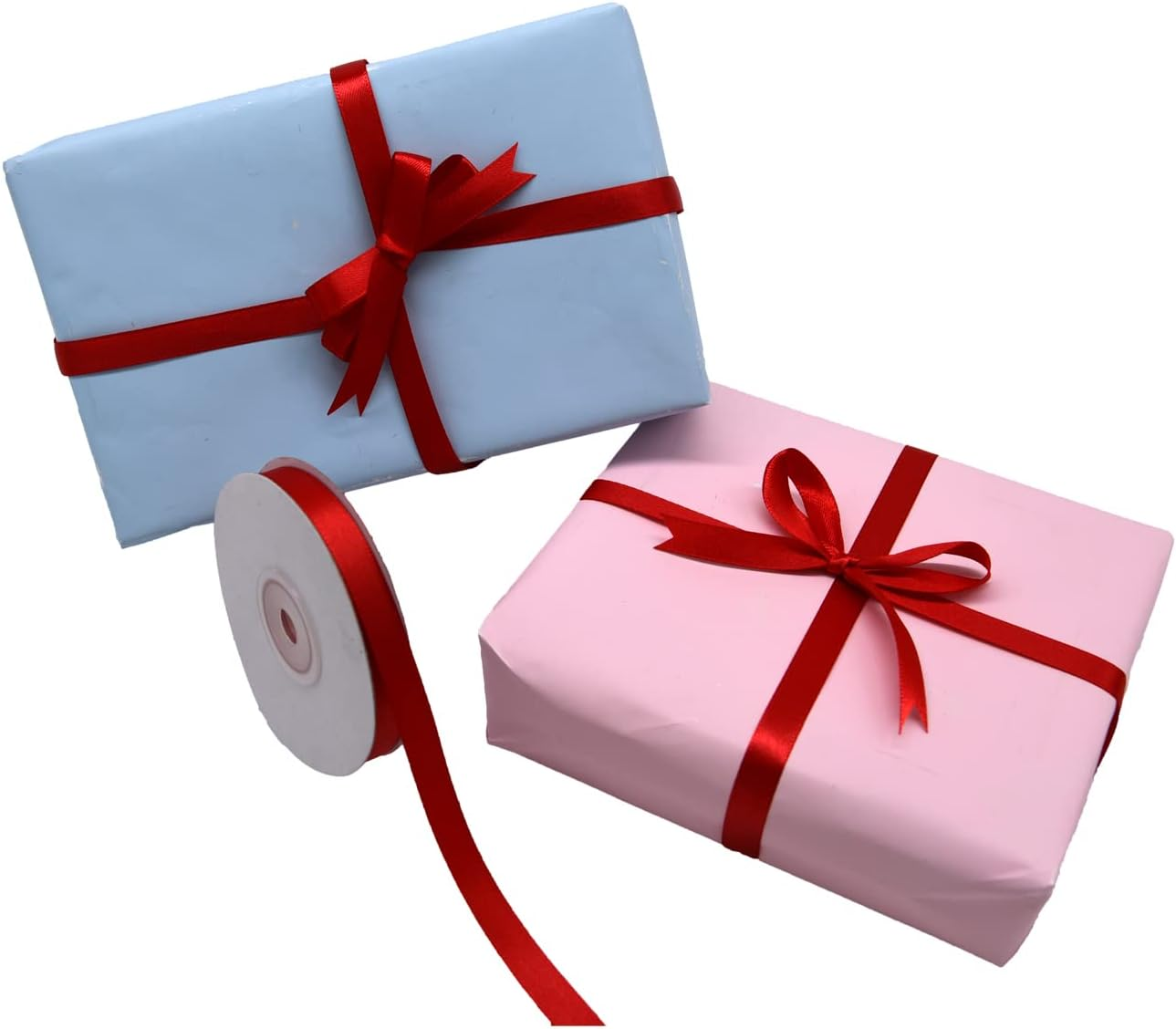 3/8 Inch Red Satin Ribbon Double Face Grosgrain Ribbon 25 Yards Ribbon for Hair Bows, Christmas Crafts, Wedding, Balloons, Sewing, Floral Bouquet - Red image number 2