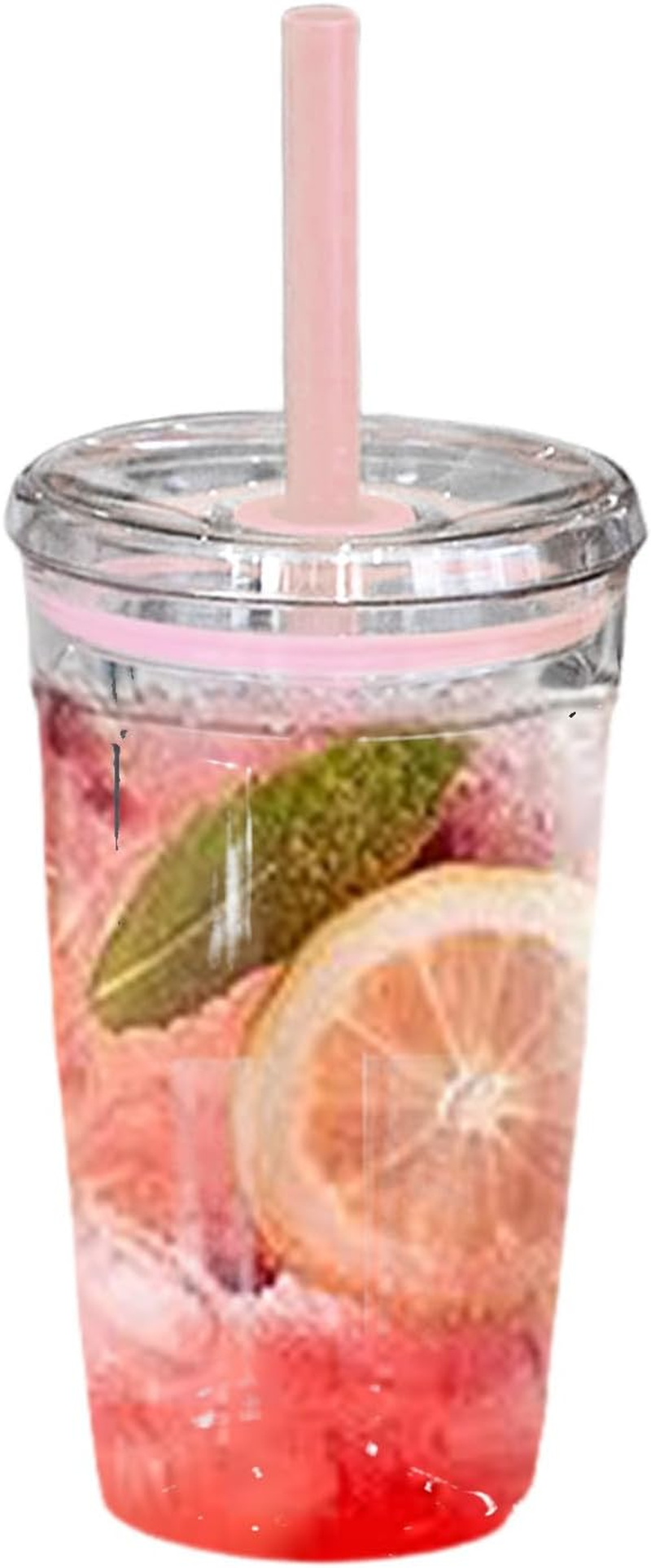 Clear Plastic Cold Cup, Acrylic Tumbler with Lid and Straw,16Oz Premium Insulated Iced Coffee Cups(Pink) image number 3