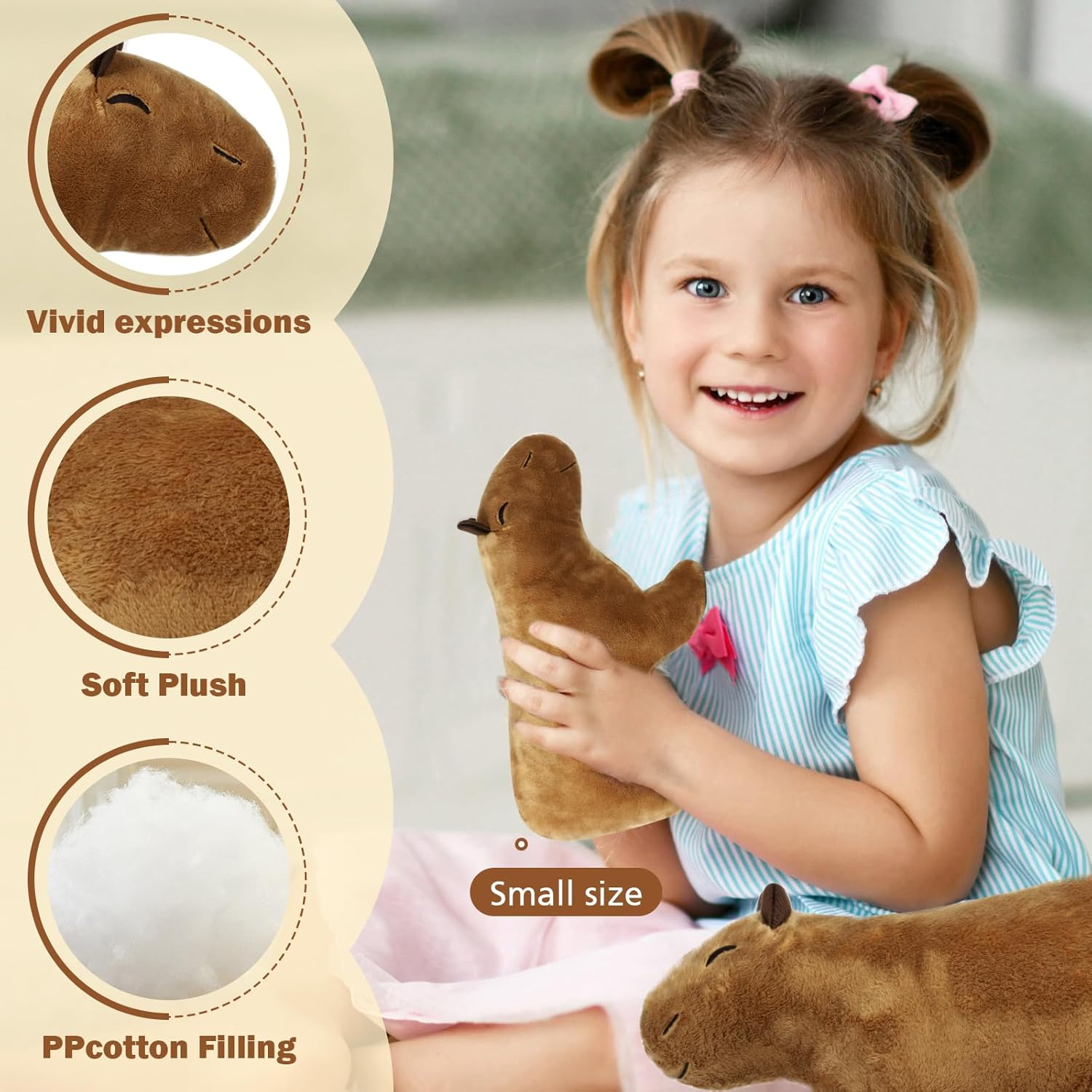 EVOLVEOVER Capybara Stuffed Animal,2Pcs Stuffed Capybara Plush Toy,Capybara Plushie Gifts(1Pc 7.8Inch + 1Pc 11.8Inch) image number 5