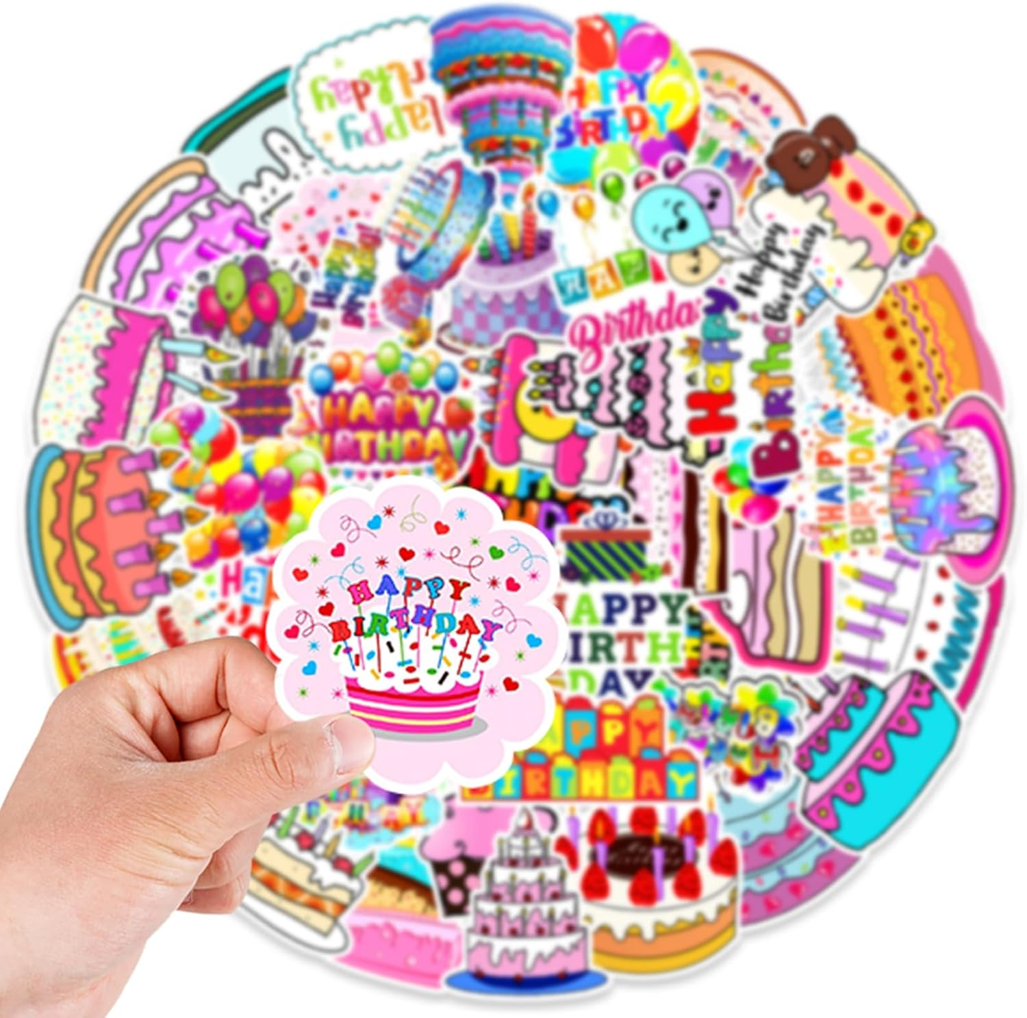 Bighan 50 Pcs Happy Birthday Stickers, Waterproof Vinyl Decals for Kids, Celebratory Birthday Elements on Plastic, Metal, Glass, Wood image number 4
