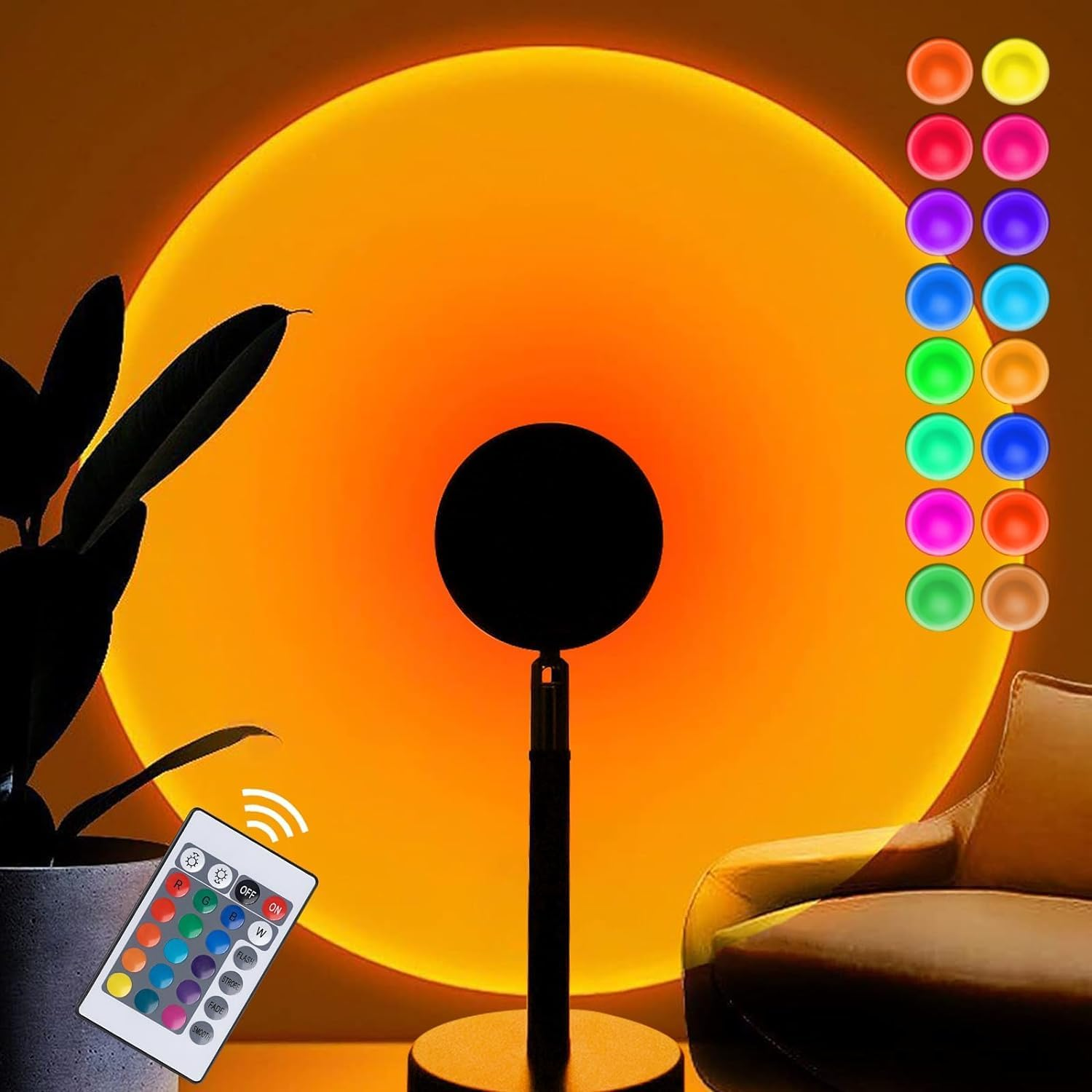 Balkwan Sunset Lamp Projection Rotation Rainbow Projection Lamp Led Romantic Visual Led Light Network Red Light with USB Modern Floor Stand Night Light Living Room Bedroom D&eacute;cor (16 Color Sunset Lamp) image number 4