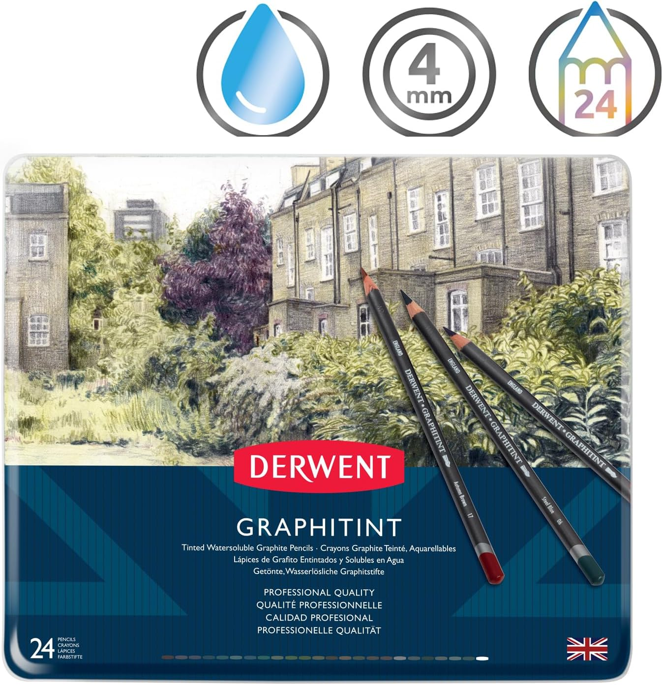 Derwent Graphitint Tinted Graphite Drawing Pencils, Set of 24, Watersoluble, Professional Quality, 0700803 image number 5