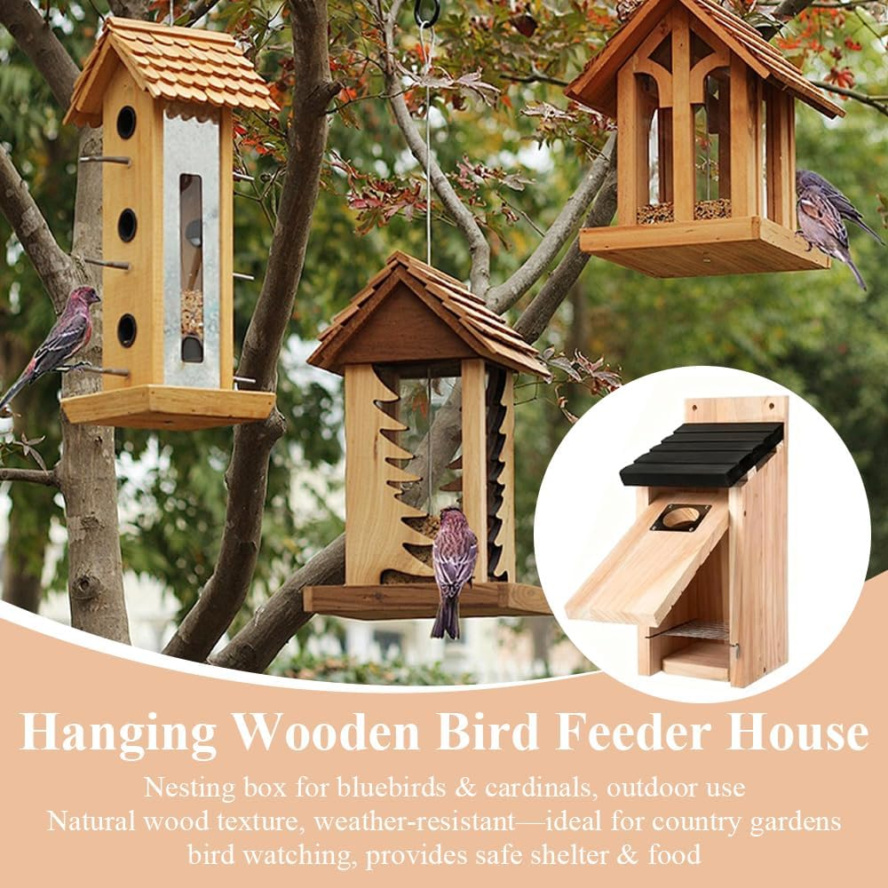 2 Pack Bird Houses, Hung Outdoors, Wooden Waterproof Birdhouse Hut Decoration, Suitable for Terrace, Tree, Garden, Courtyard, Balcony, Indoor(12.5X12.5X30Cm) image number 6