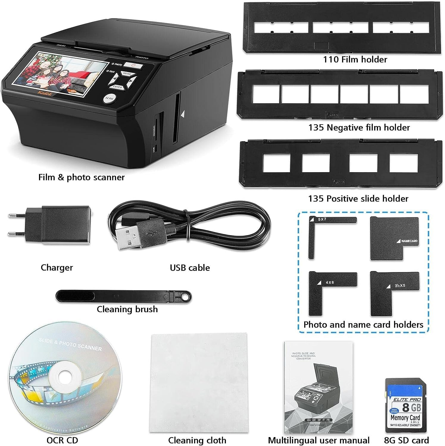 Digital Film and Slide Scanner Multi Scanner for Photos, Slides and Negatives with 5" LCD Screen, Converts 35Mm, 110Mm Movies/Photos/Business Cards to 22MP Digital JPEG Format + 8GB SD Card image number 2