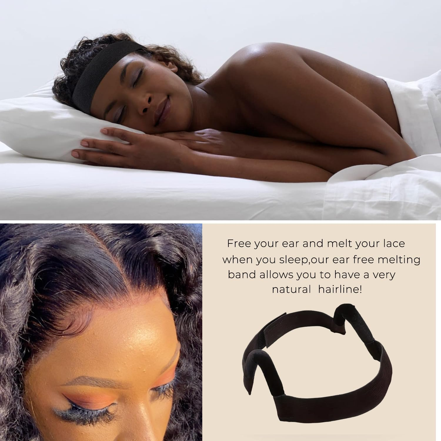 2Pcs Wig Band for Lace Front Ear Free Painless Lace Melting Elastic Band Headband for Women No Slip C Shaped Ear Curve (Black, Regualr(2Pcs)) - Gold image number 2