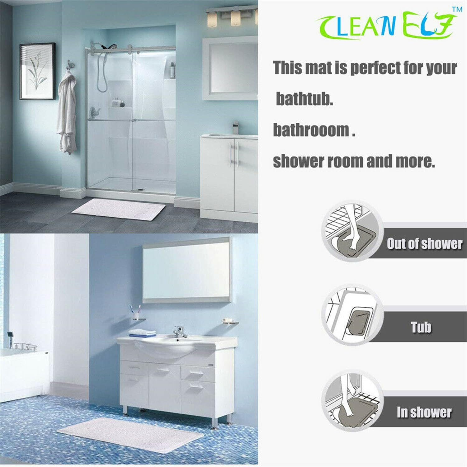 Non Slip Shower Mat, Mold Free Bath Mat with Water Drains - Comfort and Stability for Shower, Tub, Bathroom, by the Pool, Wet Indoor-Outdoor Areas (37X67Cm, White) image number 5