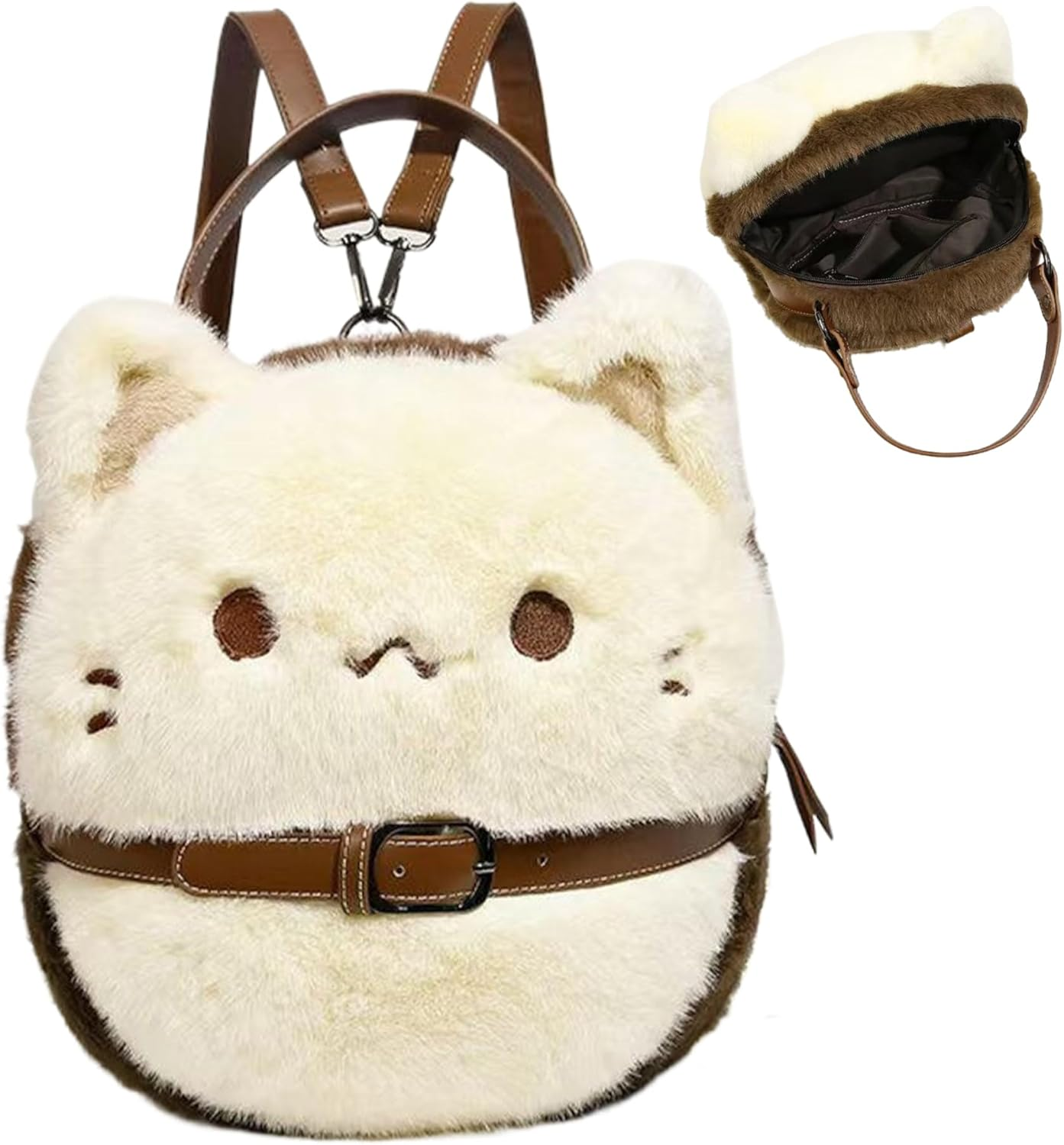 Cat Purse Cute Plush Kitty Purse with Lear Collar Kawaii Mini Backpack Soft Adjustable Shoulder Handbags Use for Cat Lovers image number 4
