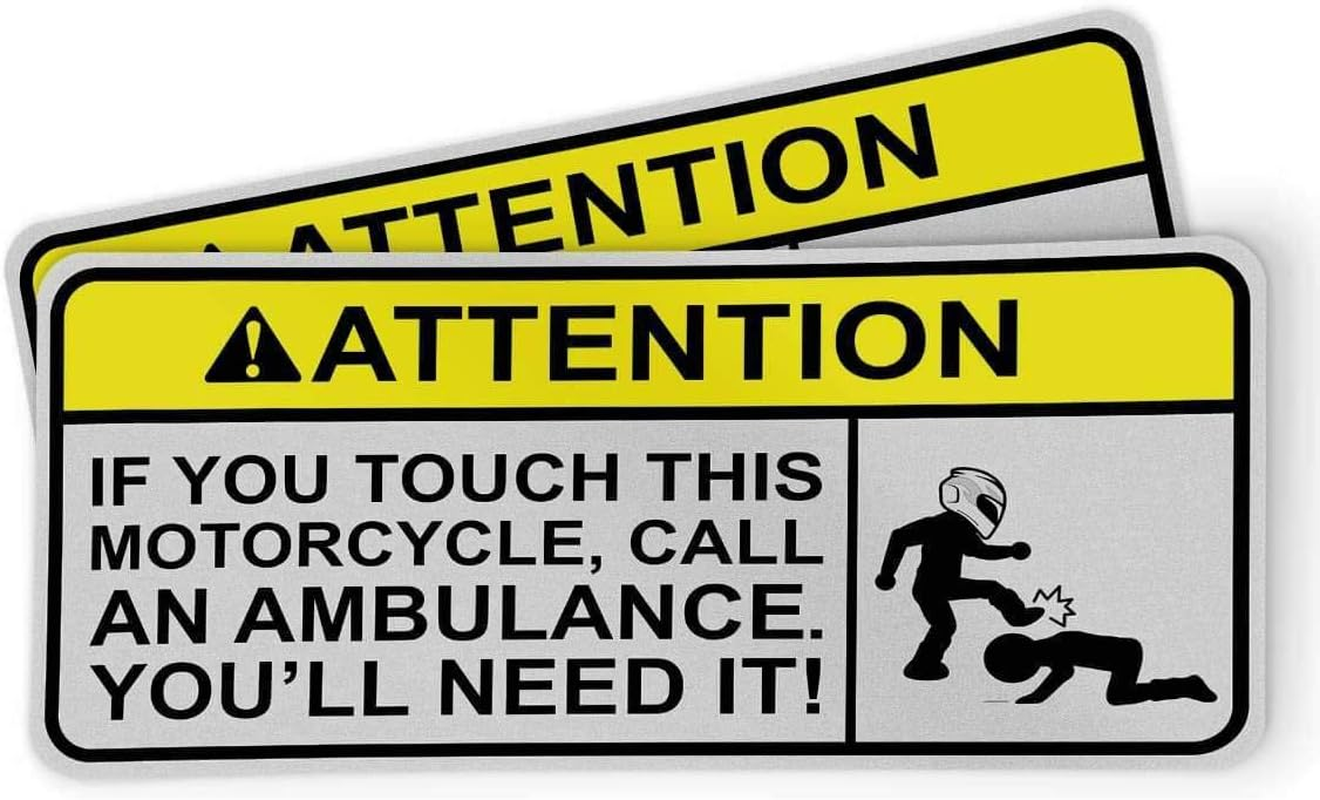 2 Pieces | Touching This Motorbike Biker Sticker Warning Stickers Funny Safety Instructions Decals | Car Bumper Window Motorcycle Helmet - C image number 1