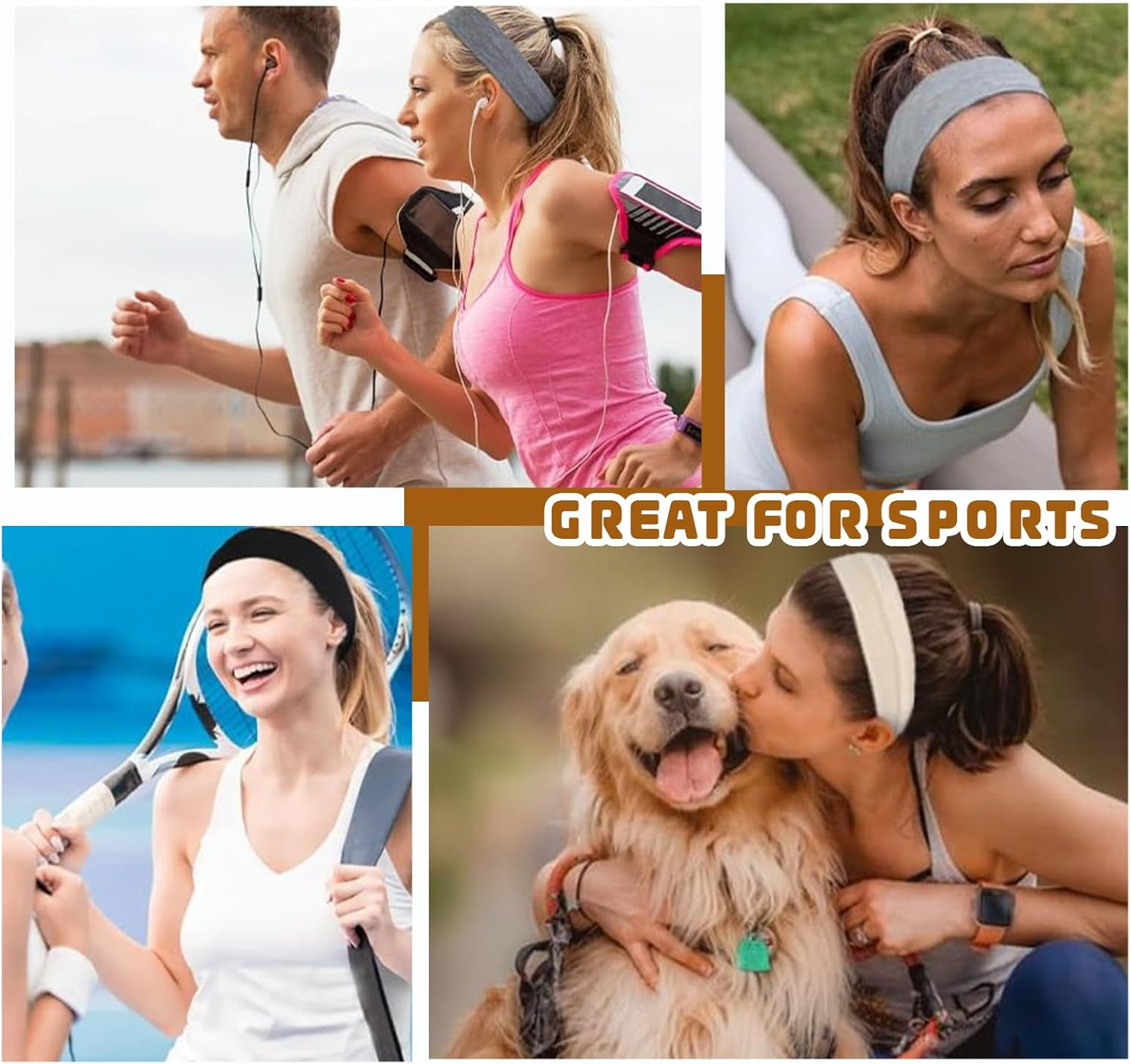 Lilbitty Set of 7 Headbands, Women'S Hair Band, Thin, Non-Slip Elastic Hair Bands for Women, Sports, Cotton Headband for Yoga, Running, Fitness, Headbands for Women and Girls