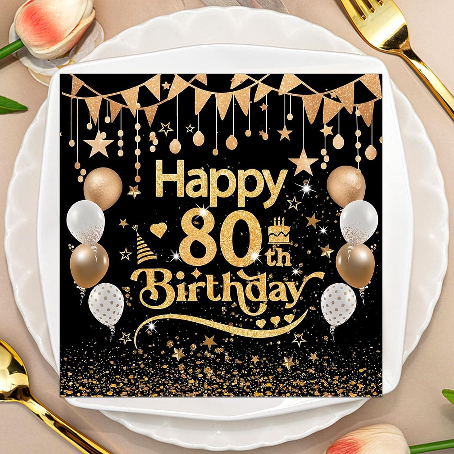 24PCS Black Gold 80Th Birthday Paper Napkins 13X13Inch 2-Ply 80 Th Disposable Paper Birthday Napkins Serviettes Table Decorations Dinner Paper Napkins for Men Women 80 Th Birth Decoration (80Th)