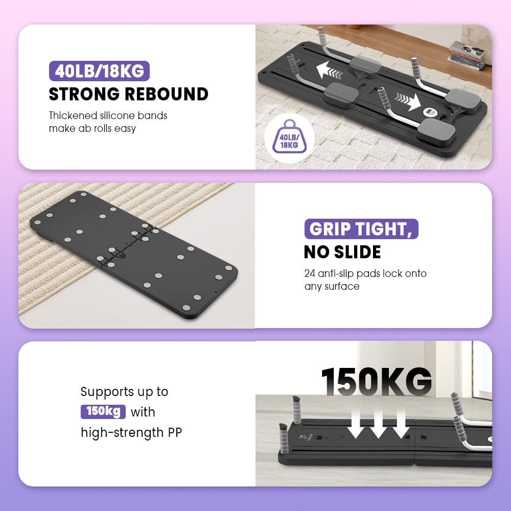 Propulse Pilates Board, 2025 Upgraded Pilates Reformer Set, Multi-Purpose Foldable Pilates Reformer Board for Home, Ab Board Trainer Pilates Sliding Board - Purple image number 3