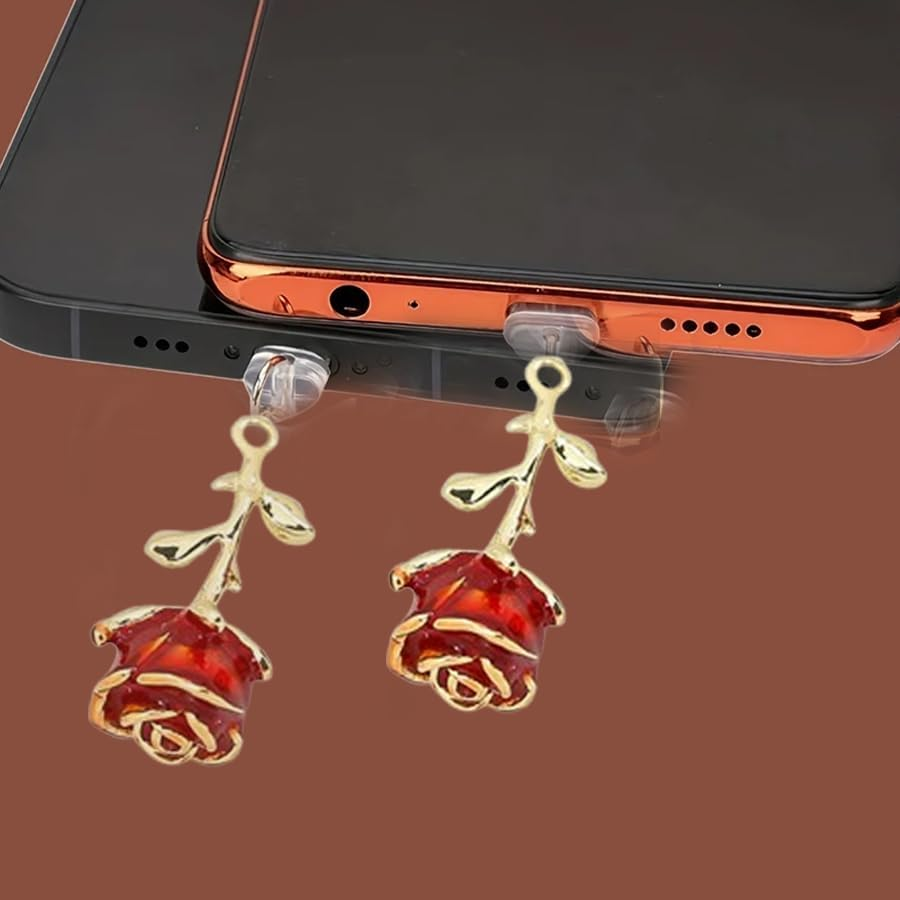 ARFUKA Red Rose USB C Dust Plug Charm Anti-Dust Plug Cover Compatible with Kindle E-Readers, Type-C Charging Port Accessories for Book Lovers, Teachers, Students Pack of 2 image number 1