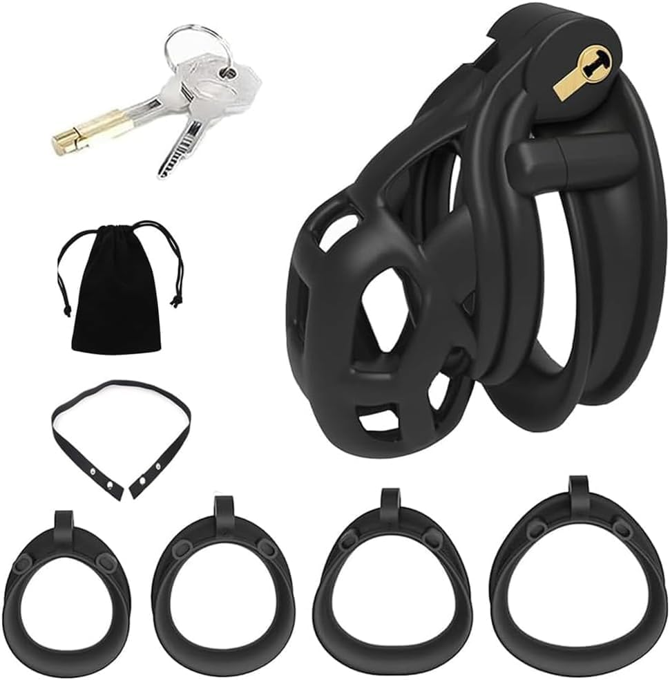 Male Chastity Cage Cock Cage Lightweight Chastity Cages Device with 4 Double Face Rings Male BDSM Bondage Adults Sex Toys for Couples (M) image number 4