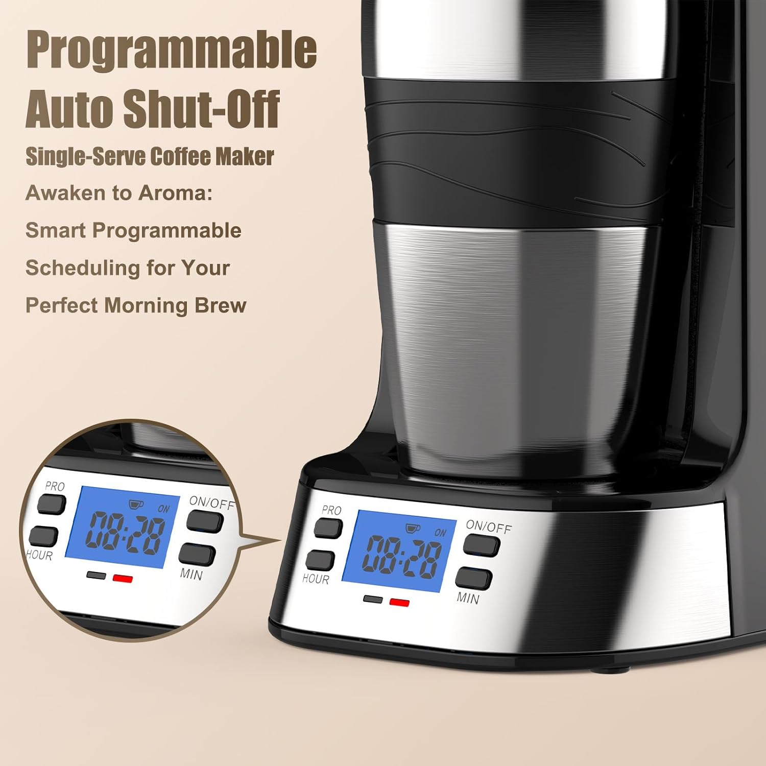 Single Serve Coffee Maker, Programable Single-Serve Brewers, Timer Auto Start/Off, 14 Oz Single Cup Coffee Machine for Ground Coffee, 220V&700W Quick Brewing, Perfect Gifts for Coffee Lovers image number 3