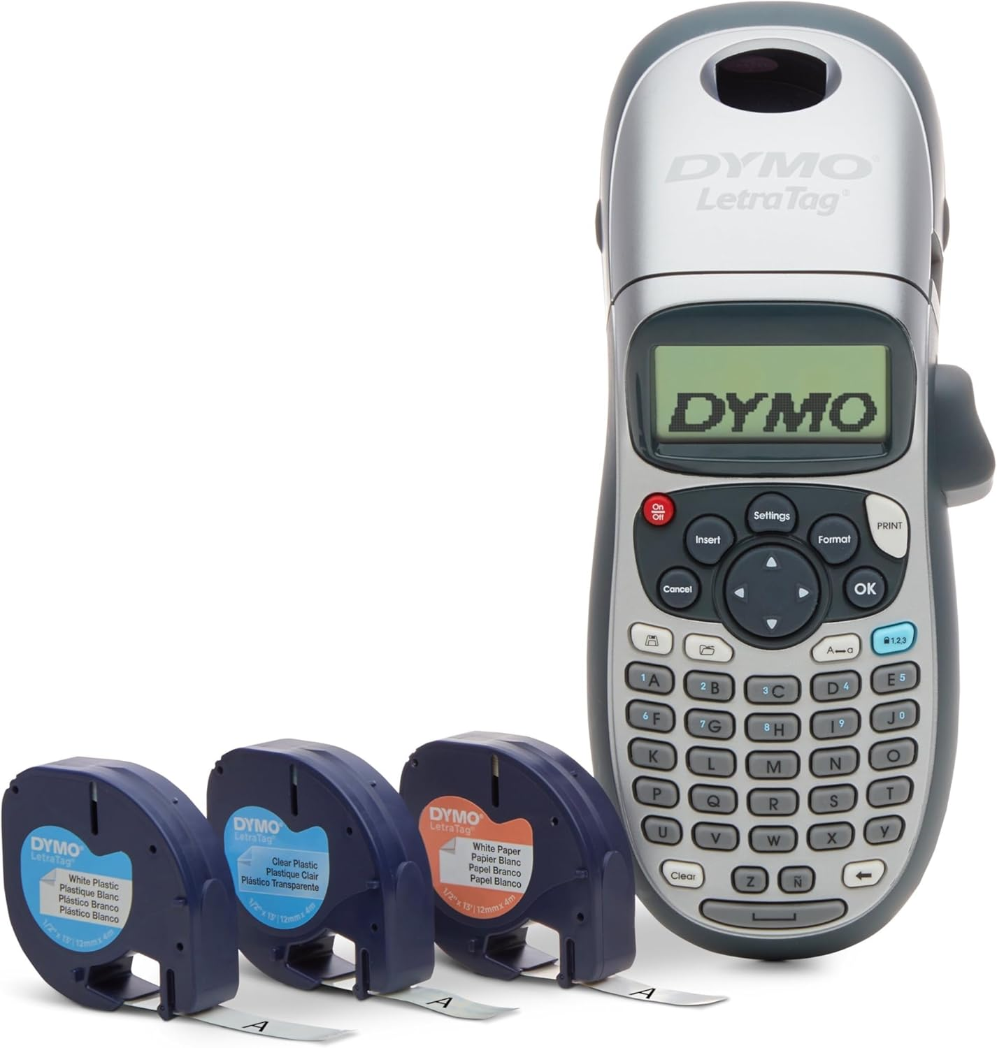 DYMO Bundle Letratag 100H Handheld Label Maker with 3 Bonus Labeling Tapes, Easy-To-Use, Great for Home and Office Organization, Silver image number 4