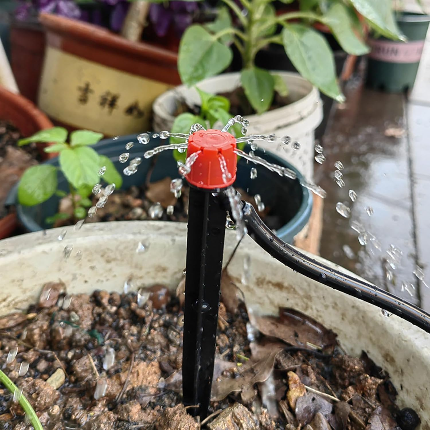 YAKESD 50Pcs Adjustable 360 Degree Water Flow Drippers for 1/4" Drip Irrigation Tubing - Efficient Garden Irrigation System Components image number 3