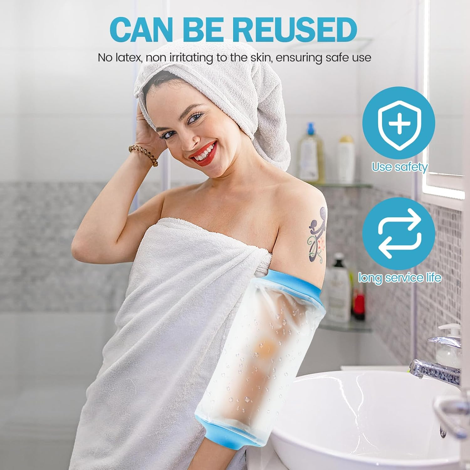 PICC Line Shower Cover for Upper Arm, Waterproof Reusable IV and PICC Line Sleeve Protector for Broken Wound Elbow Bath Shower image number 2