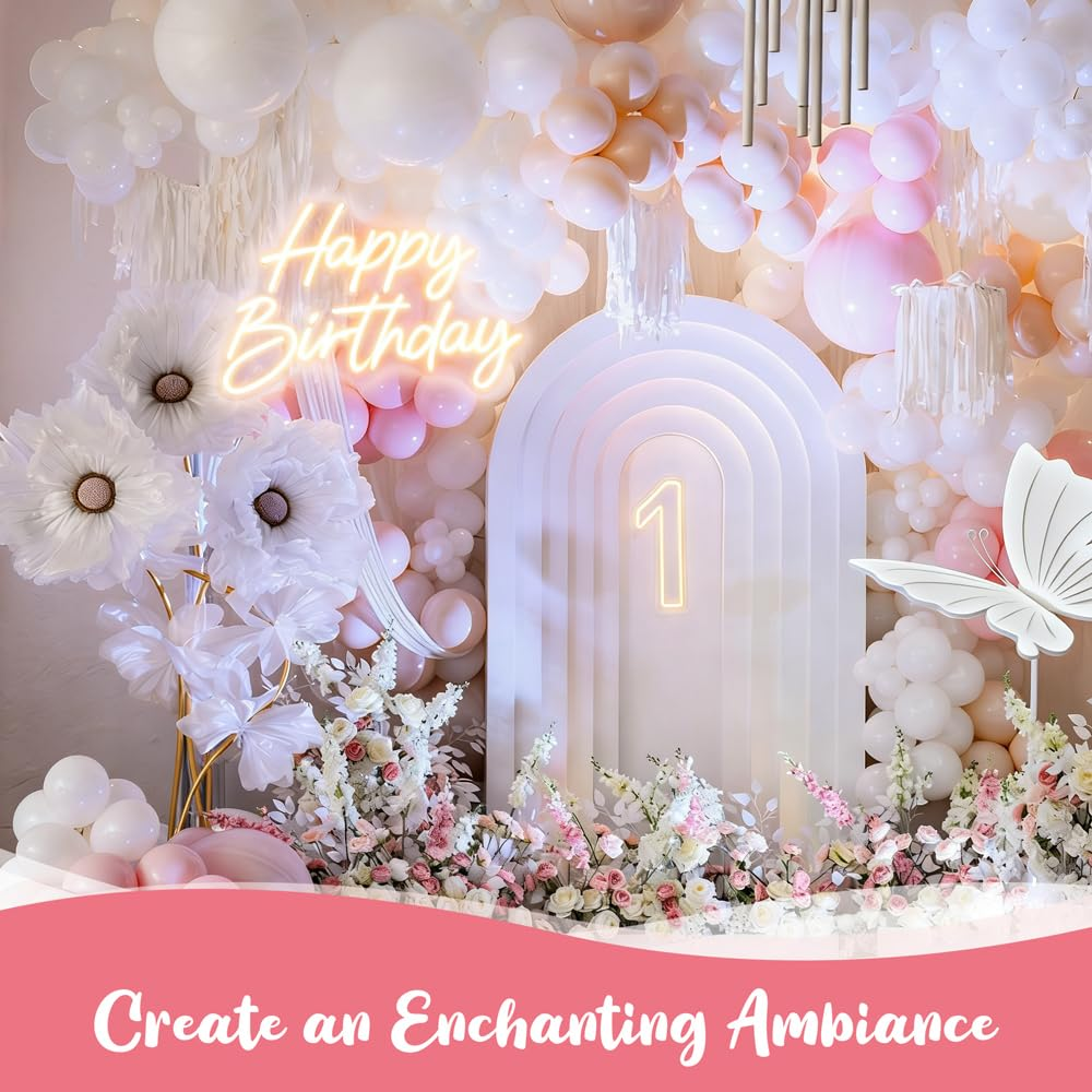 Happy Birthday Neon Sign for Backdrop Large Happy Birthday Light up Sign Warm White 21.65"*14.96" image number 2