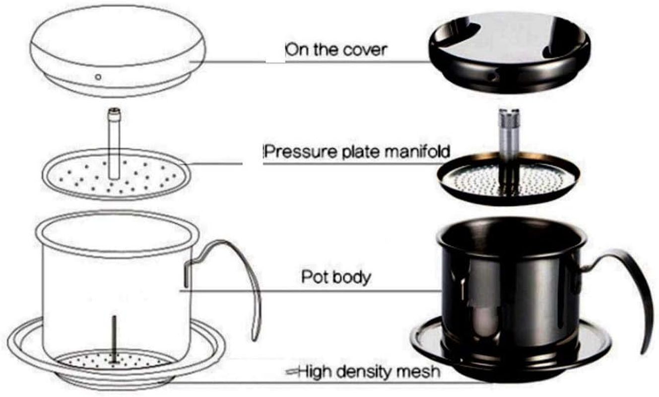 304 Stainless Steel Vietnam Coffee Pot, Coffee Appliance Brewing Pot, Drip Pot, Coffee Filter, Drip Pot,For Espresso Cappuccino British Afternoon Tea,Black image number 5