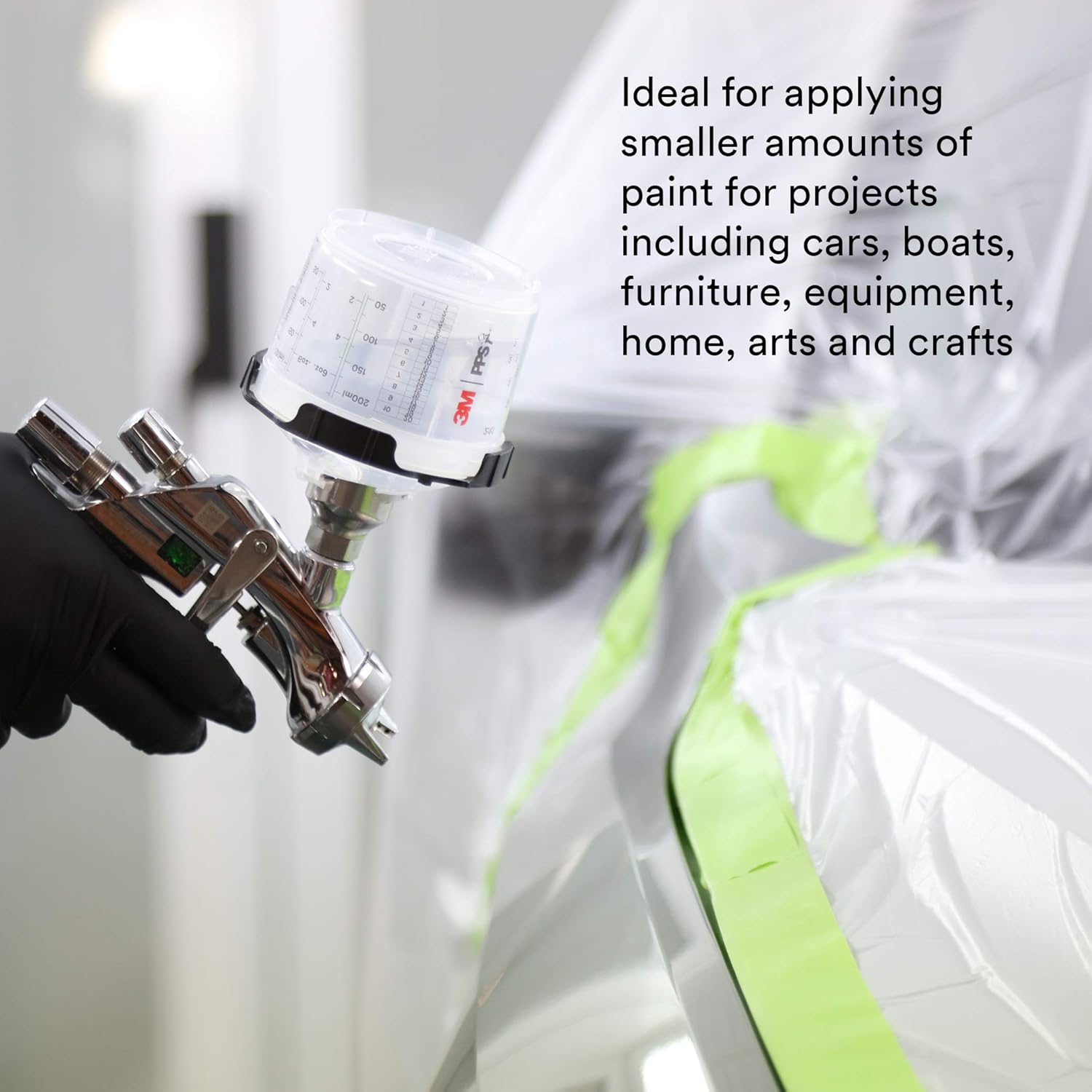 3M PPS 2.0 Spray Gun Cup, Lids and Liners Kit, 26114, Mini, 6 Ounces, 200-Micron Filter, Use for Cars, Furniture, House and More, 1 Paint Cup, 50 Disposable Lids and Liners, 32 Sealing Plugs, White - 3 Oz (Micro) image number 4