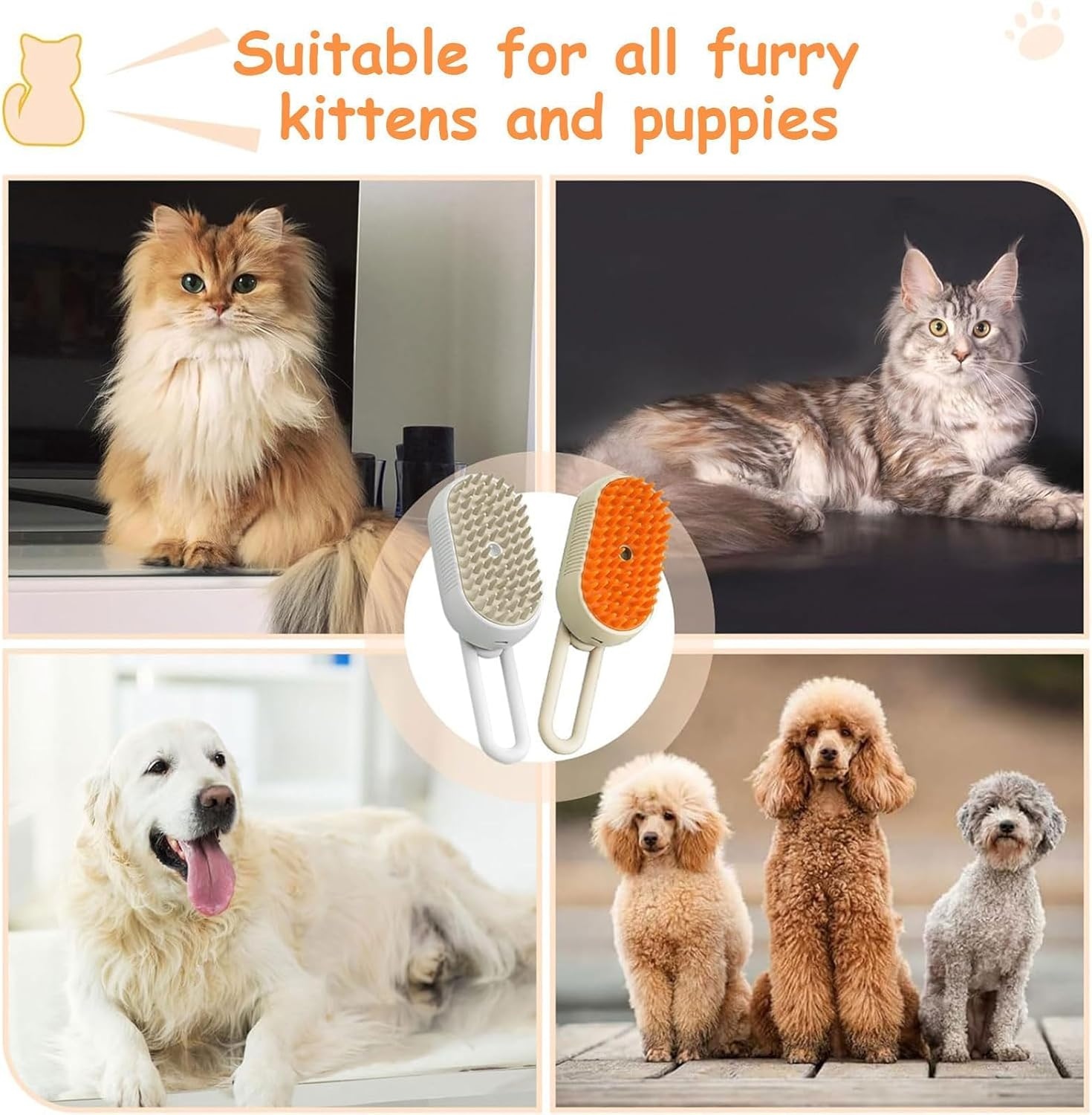 Cat Steamer Cat Brush Long Hair 3-In-1 Steam Brush Cat Pet Hair Brush Fur Brush Cat Massage Brush Eliminate Flying Hair for Cats and Dogs (White) image number 3